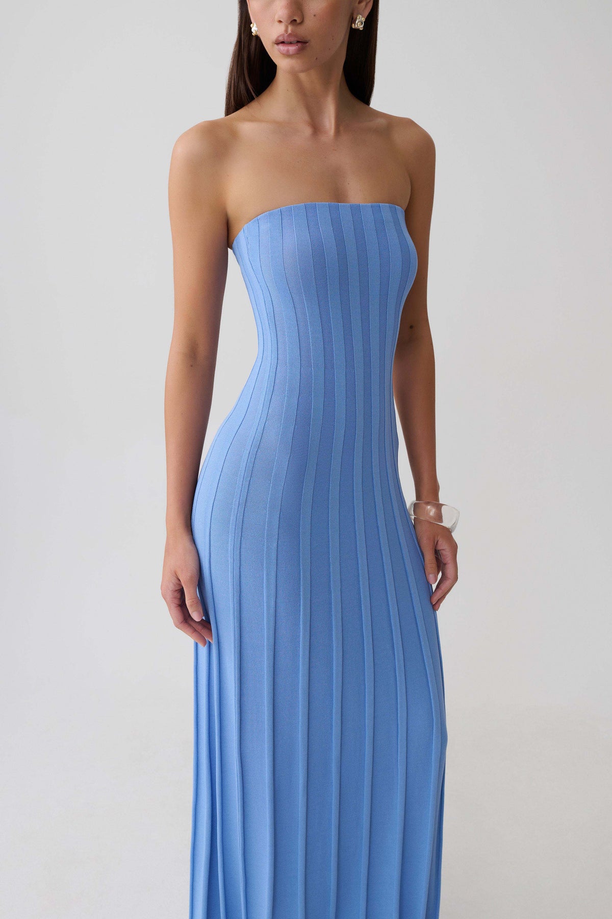 Pia Ribbed Strapless Maxi Dress - Periwinkle #3