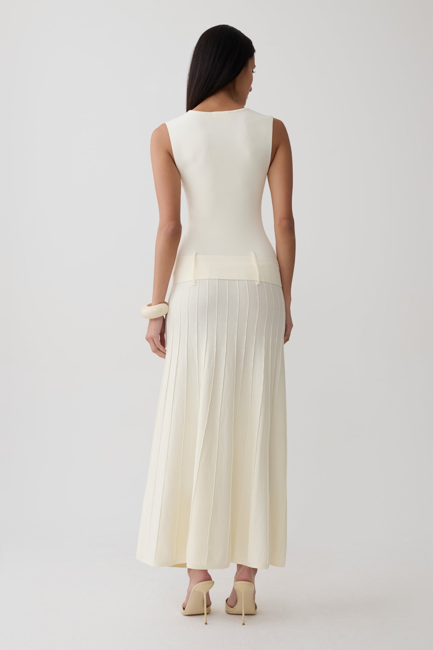 Rebena Pleated Midi Dress - Ivory