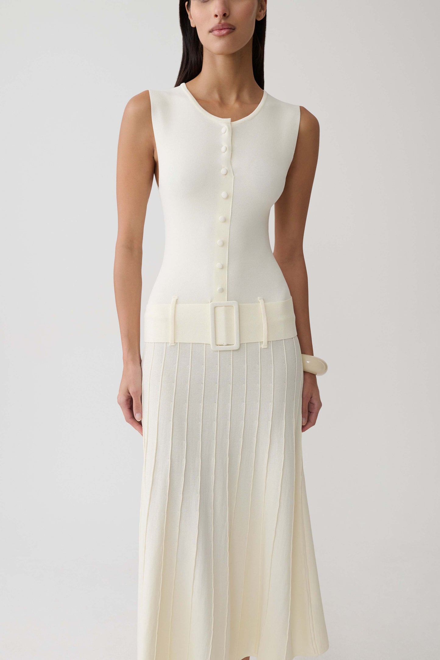 Rebena Pleated Midi Dress - Ivory