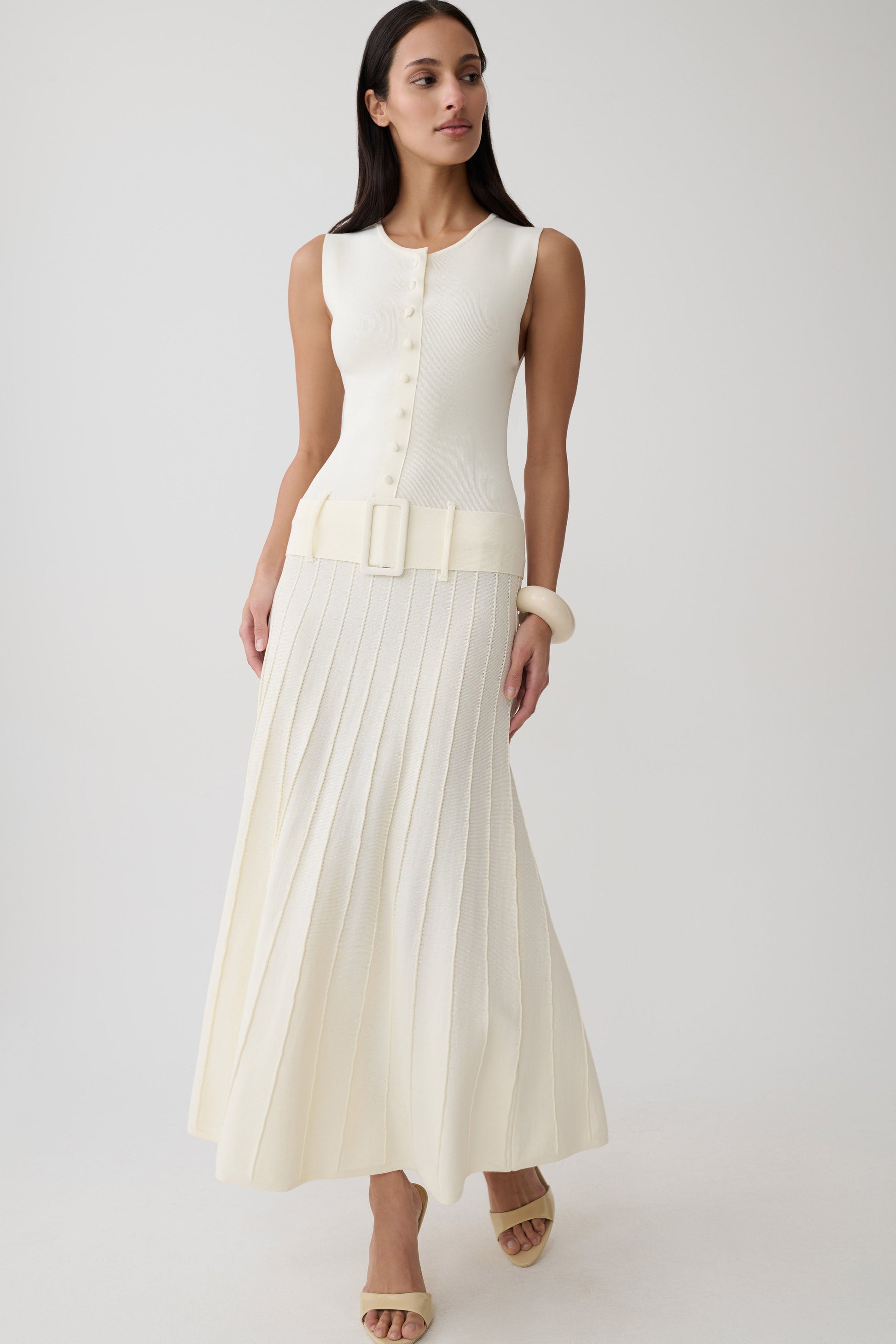 Rebena Pleated Midi Dress - Ivory #3