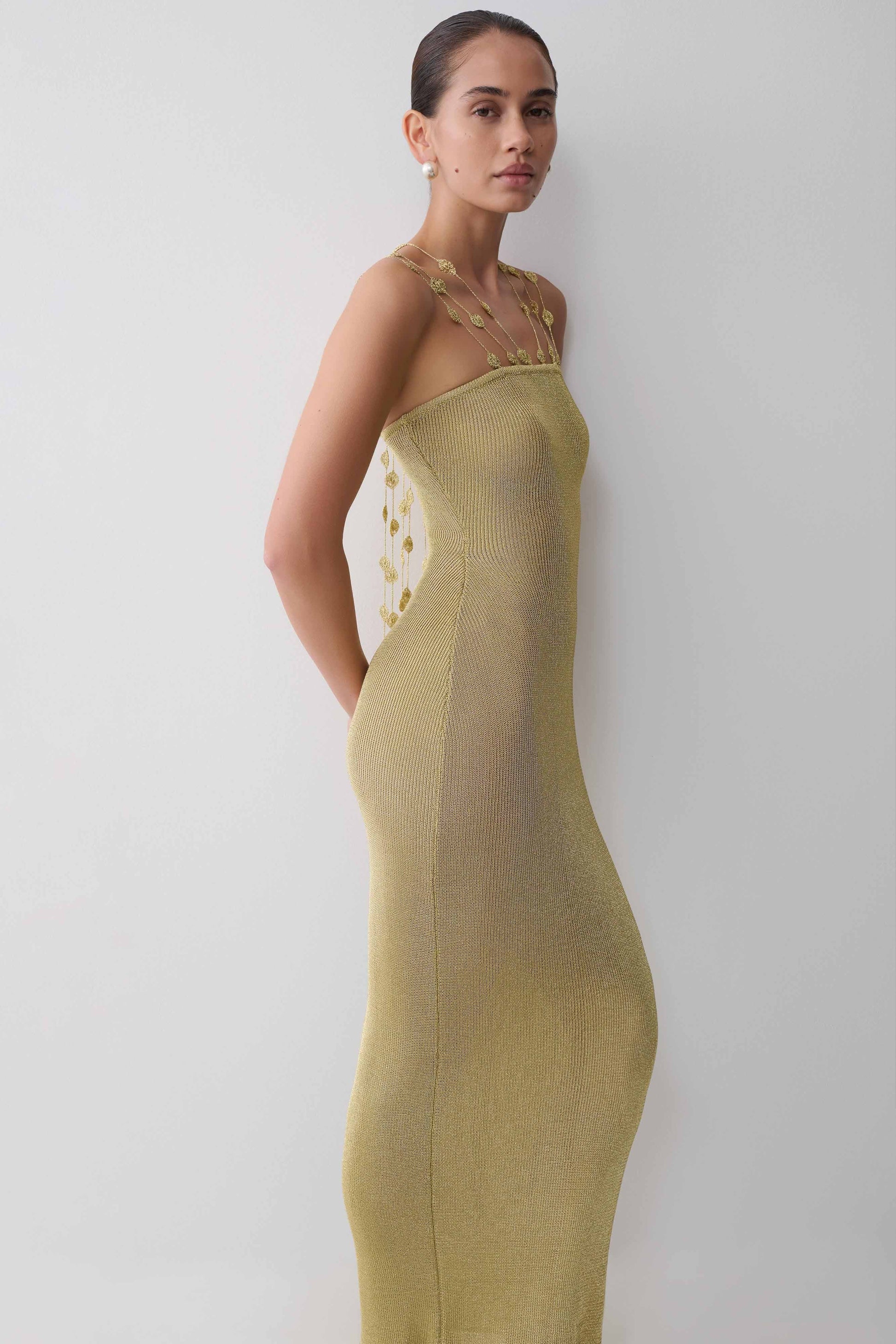 Shami Lurex Maxi Dress With Flowers - Gold #7