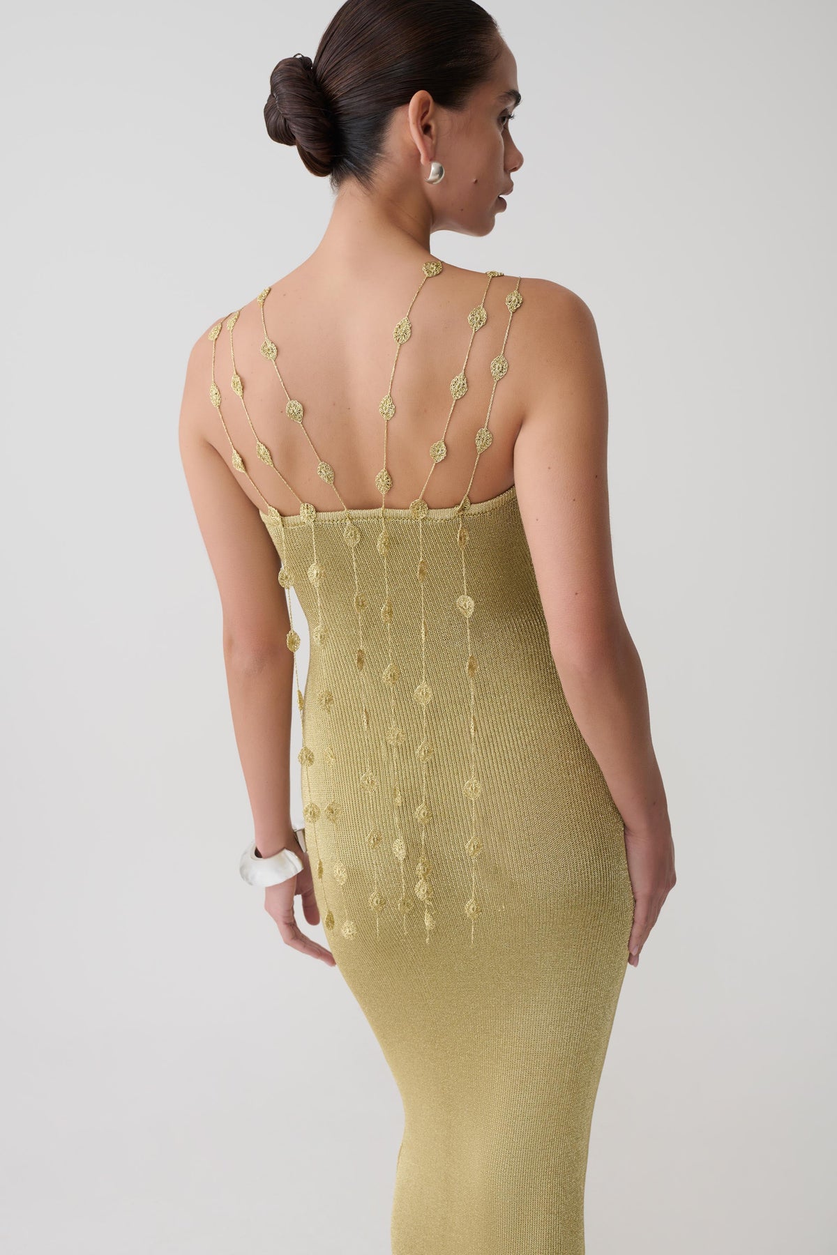 Shami Lurex Maxi Dress With Flowers - Gold #7