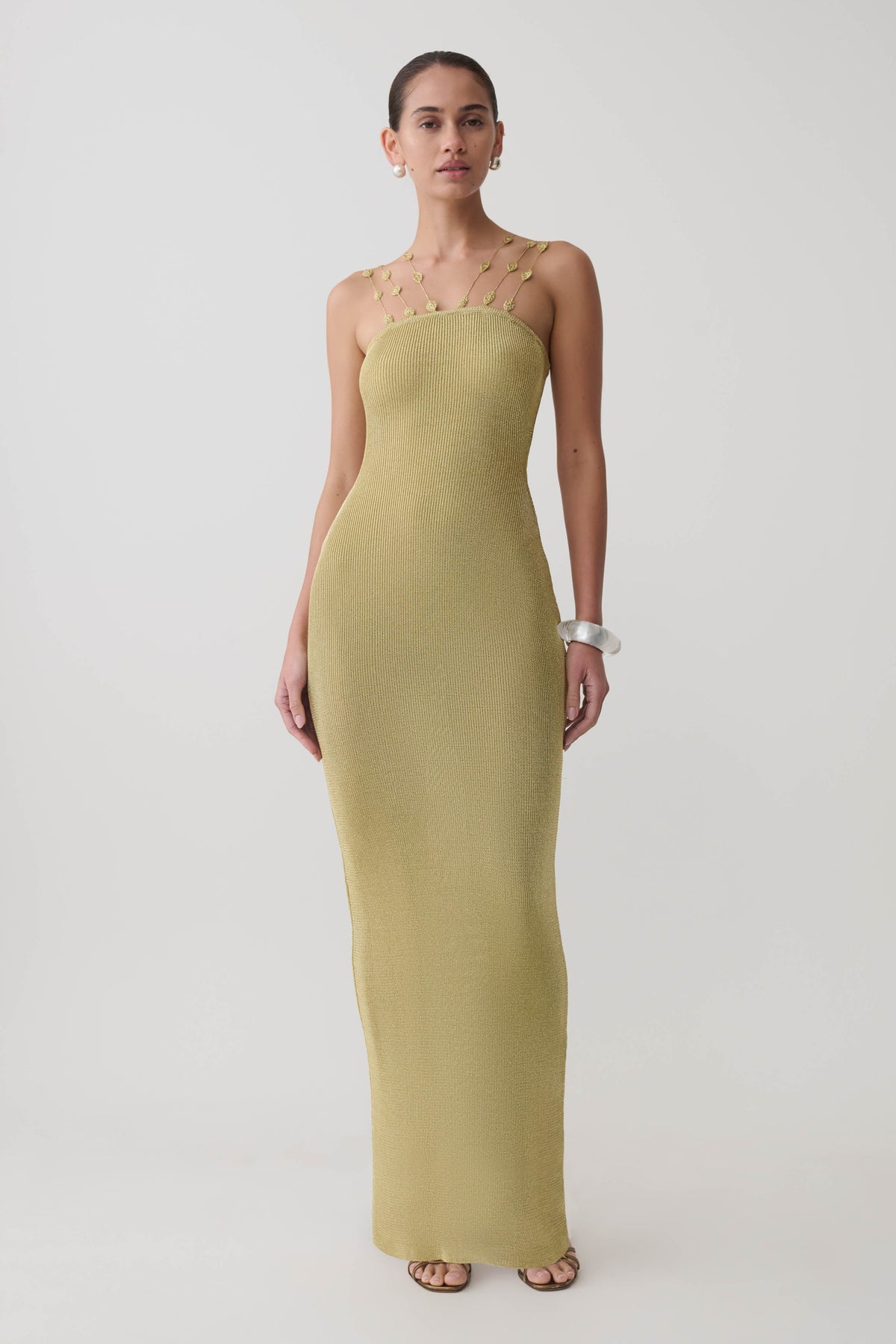 Shami Lurex Maxi Dress With Flowers - Gold #5