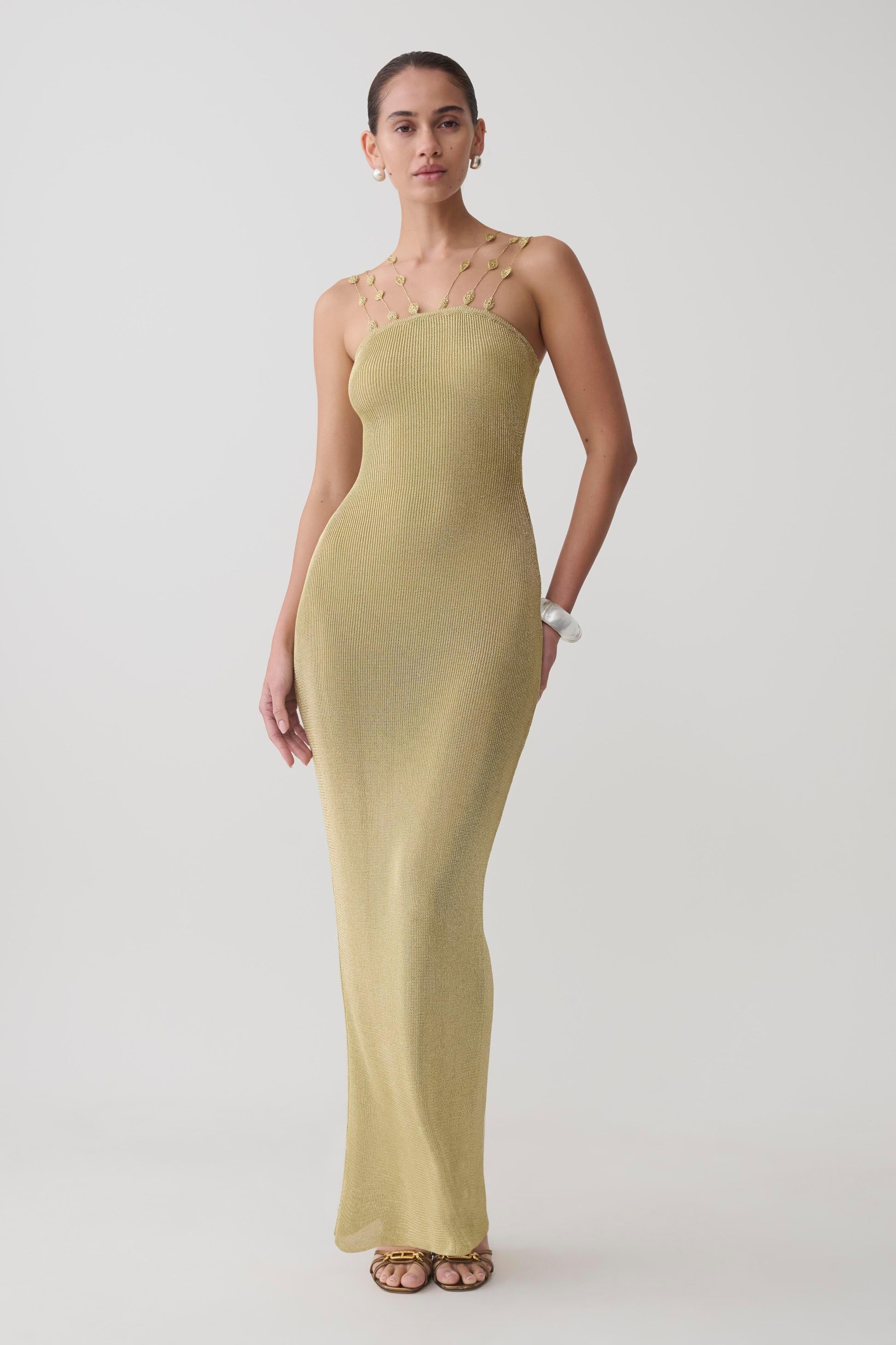 Shami Lurex Maxi Dress With Flowers - Gold #5