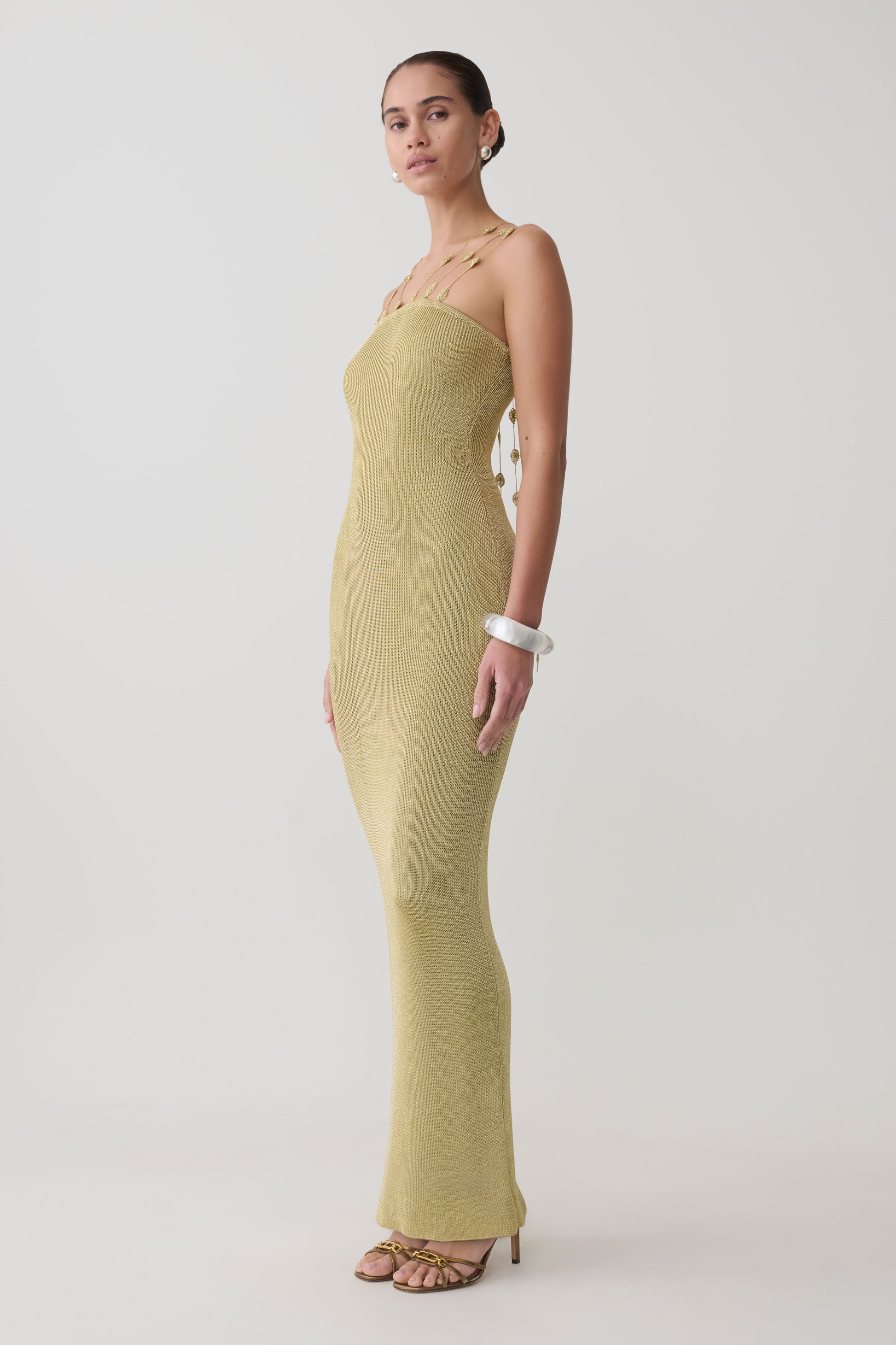 Shami Lurex Maxi Dress With Flowers - Gold #4