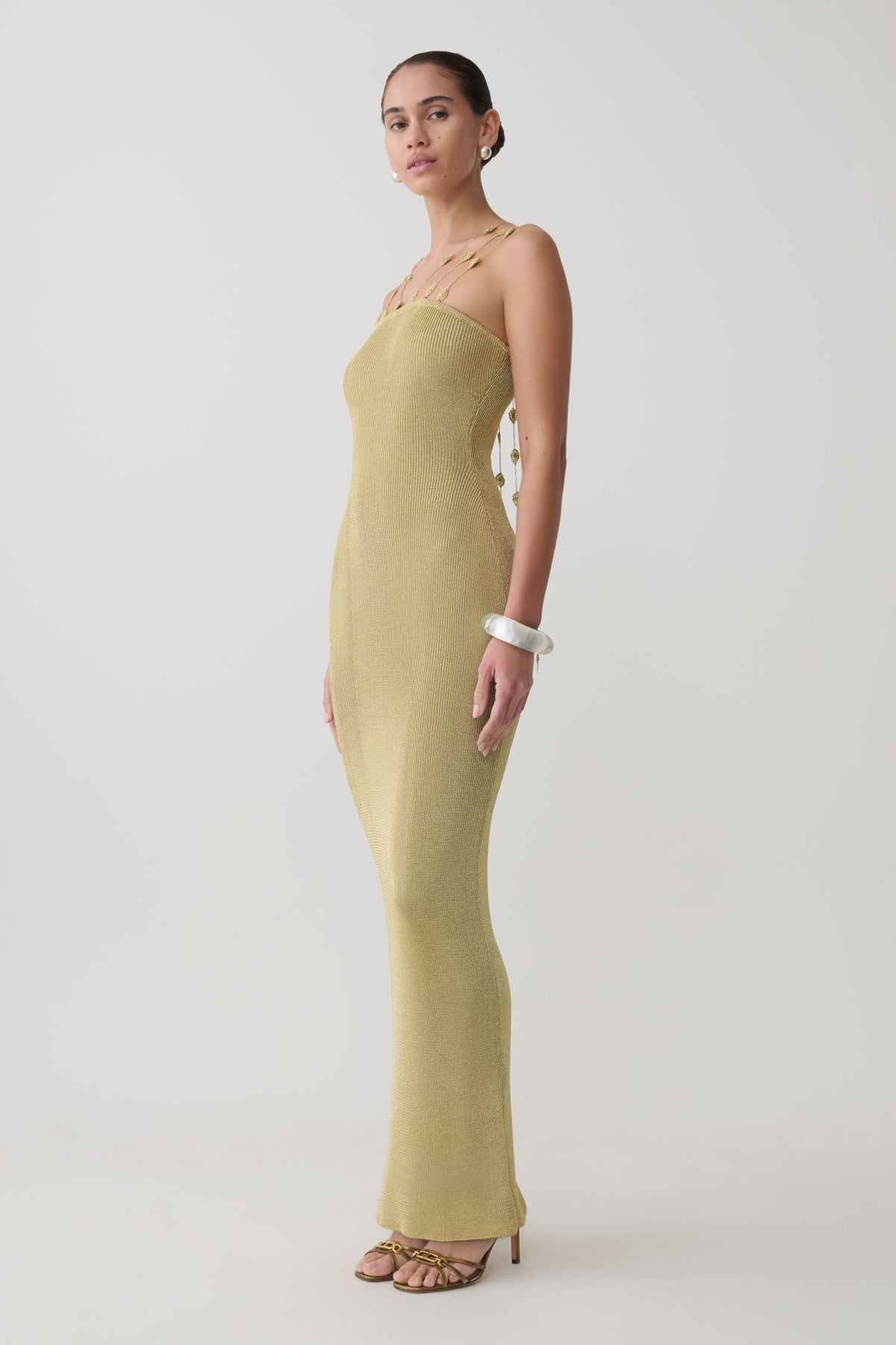 Shami Lurex Maxi Dress With Flowers - Gold #8