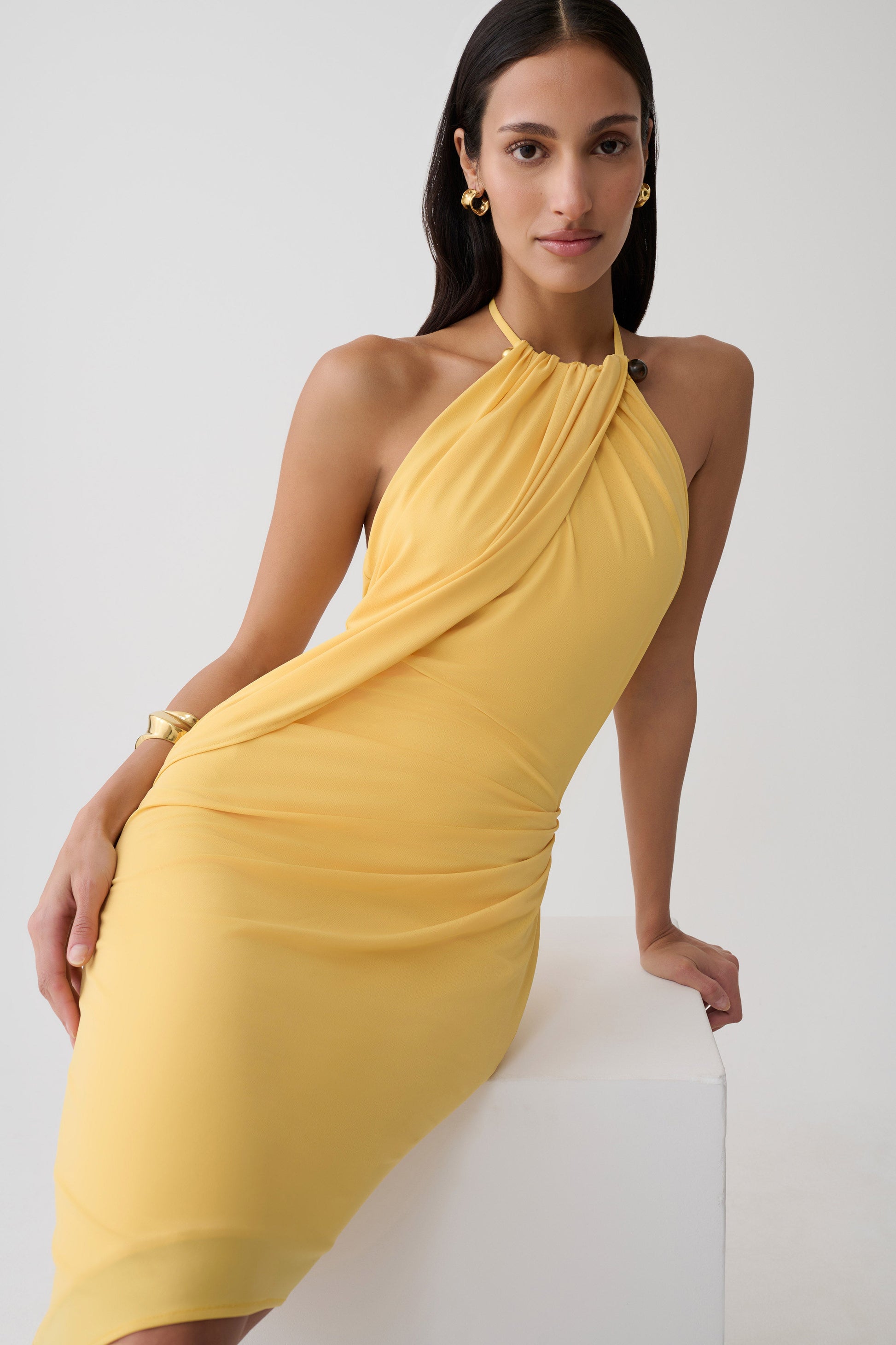 Yuna Draped Hardware Midi Dress - Mango #7
