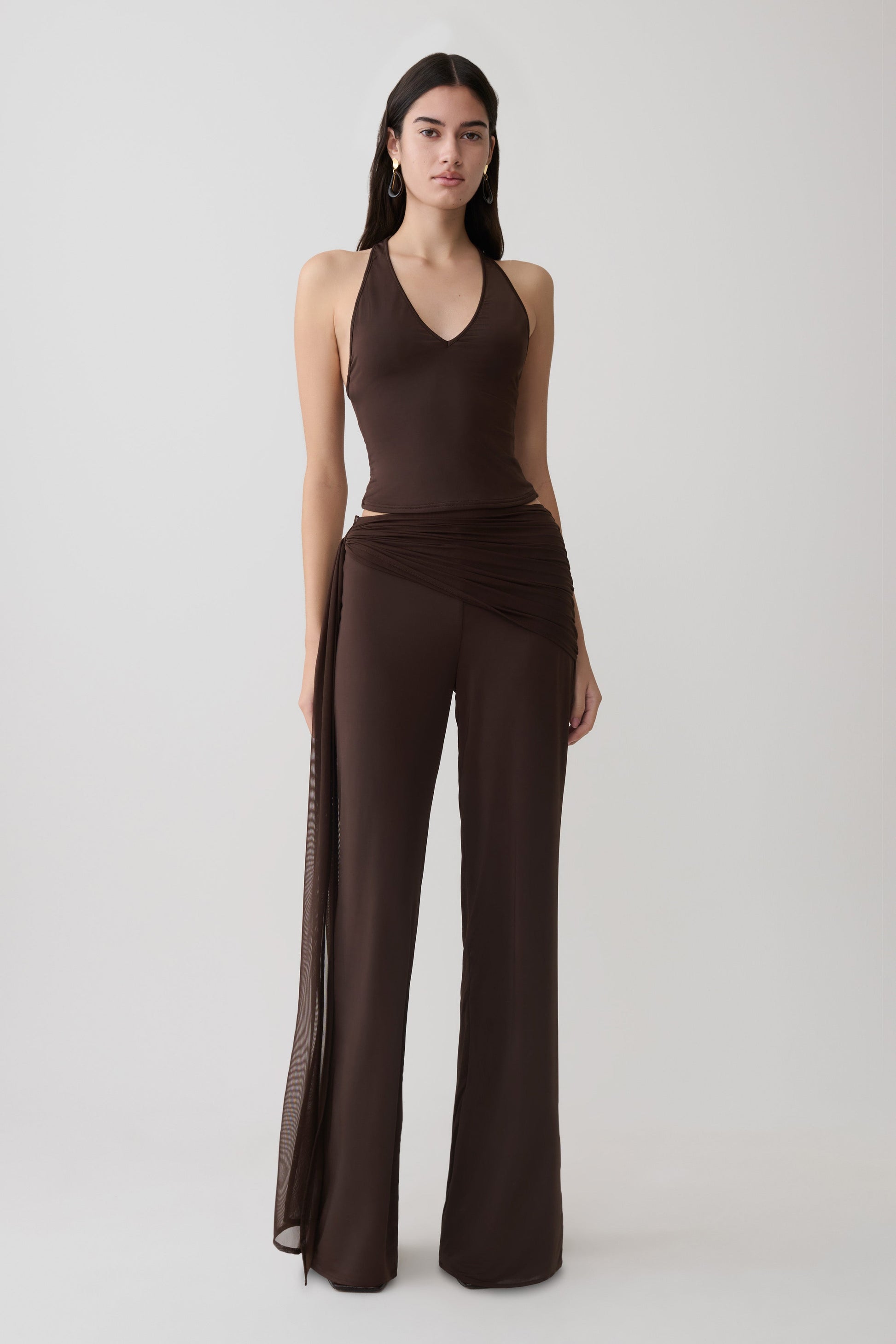 Aspyn Slinky Gathered Wide Leg Pants - Chocolate #4