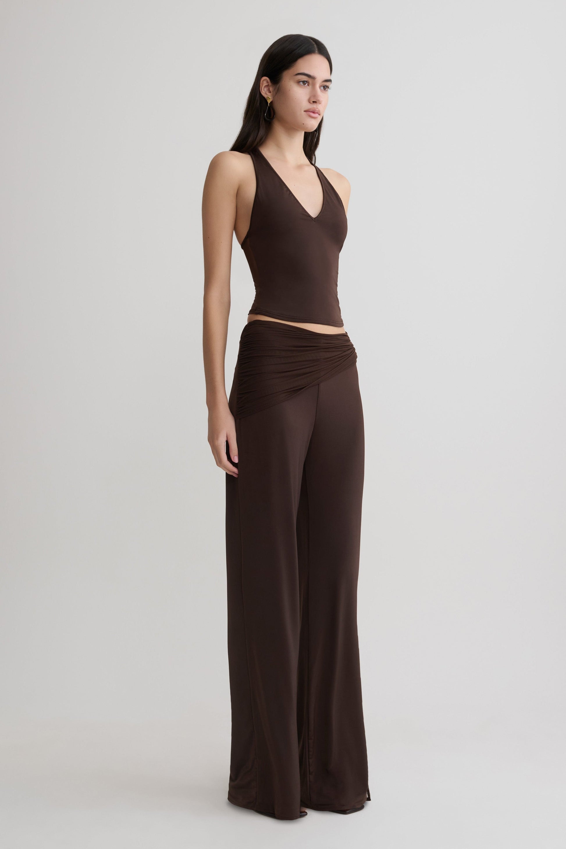Aspyn Slinky Gathered Wide Leg Pants - Chocolate #5