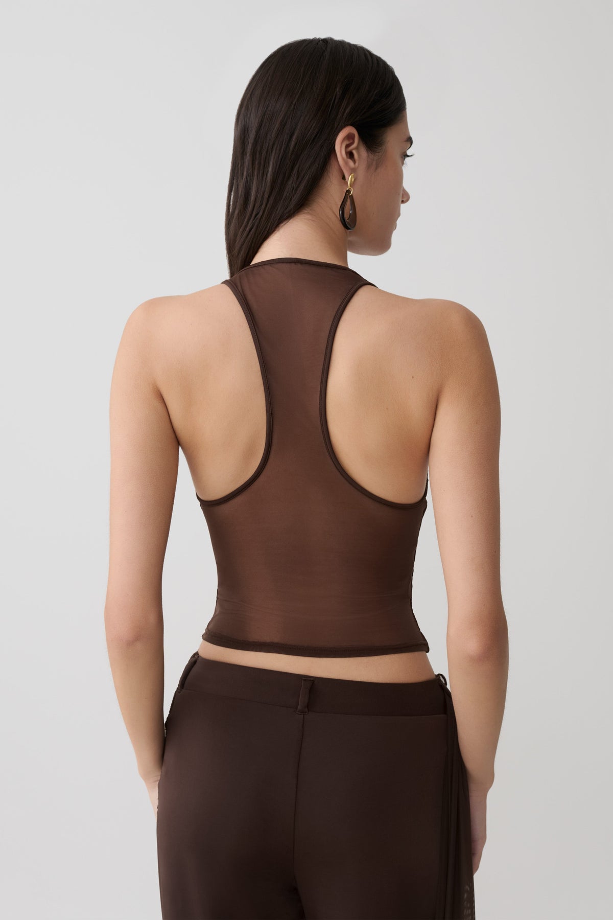 Aspyn Slinky And Mesh Top - Chocolate #2