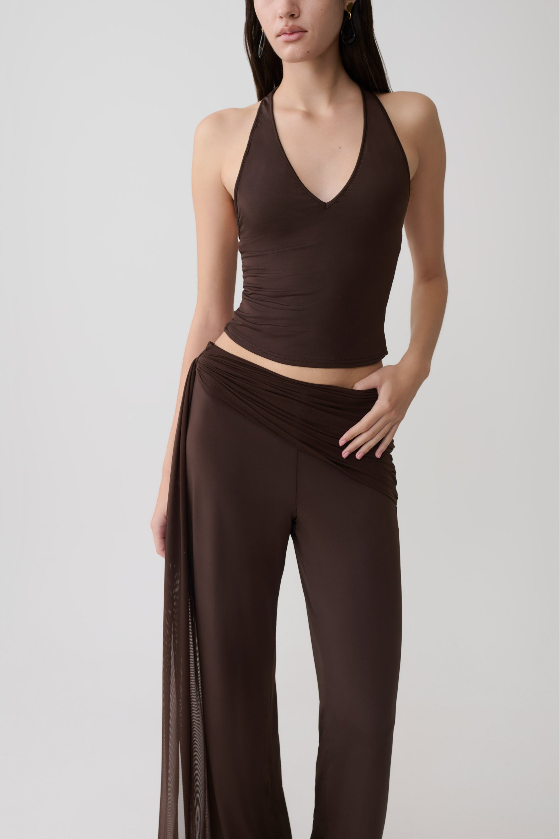 Aspyn Slinky And Mesh Top - Chocolate #6