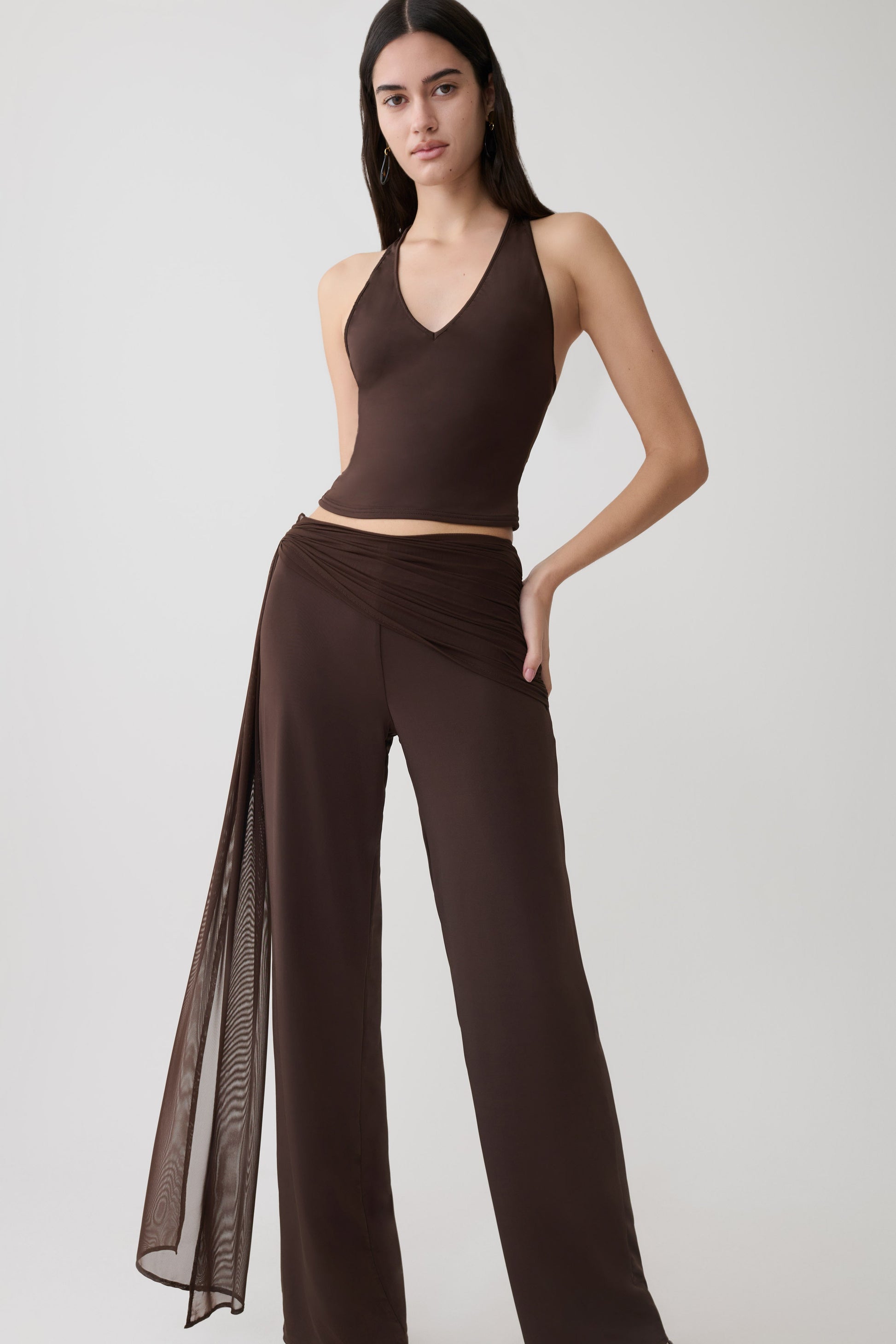 Aspyn Slinky Gathered Wide Leg Pants - Chocolate #3