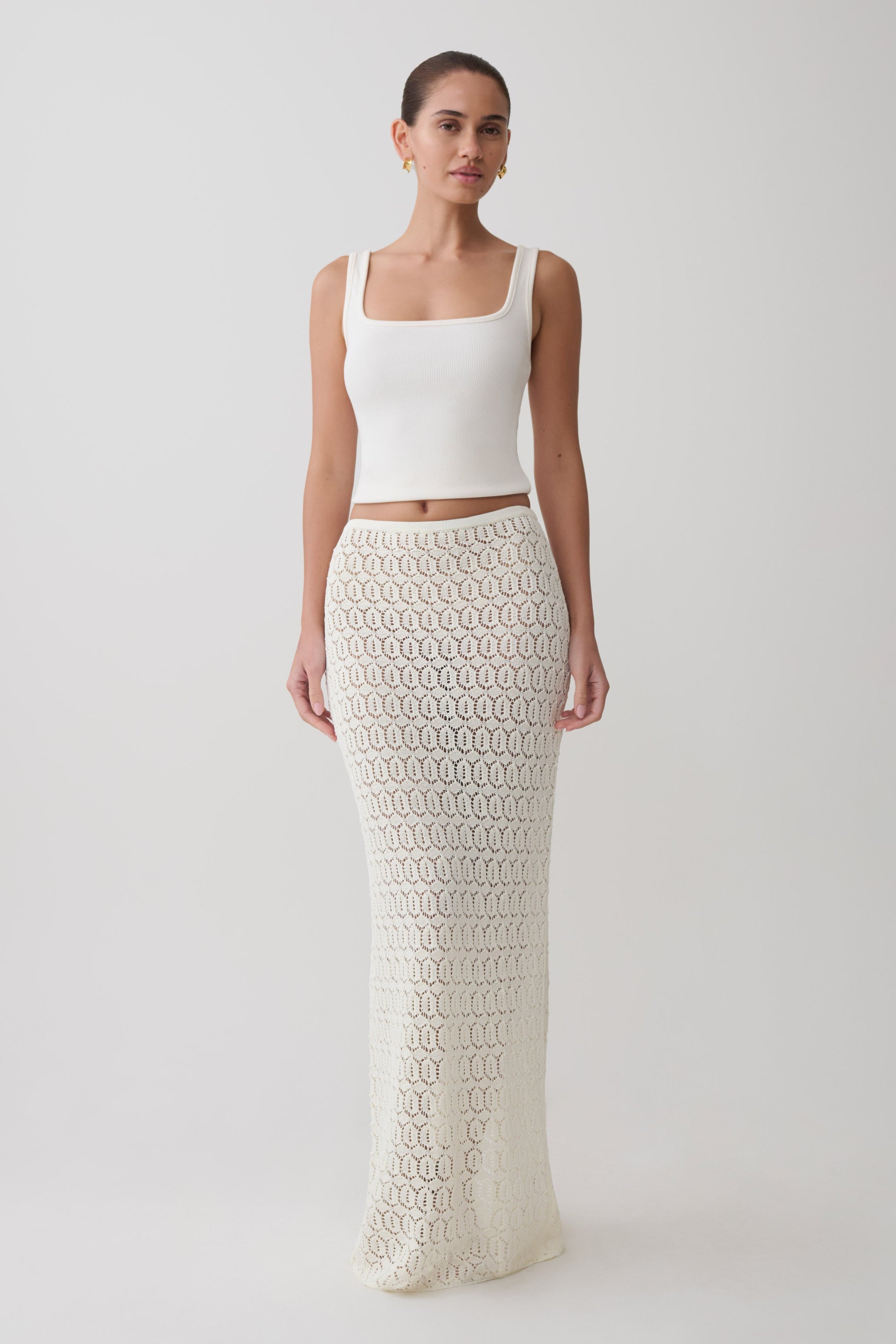 Courtney Crochet Knit Maxi Skirt - Ivory #4