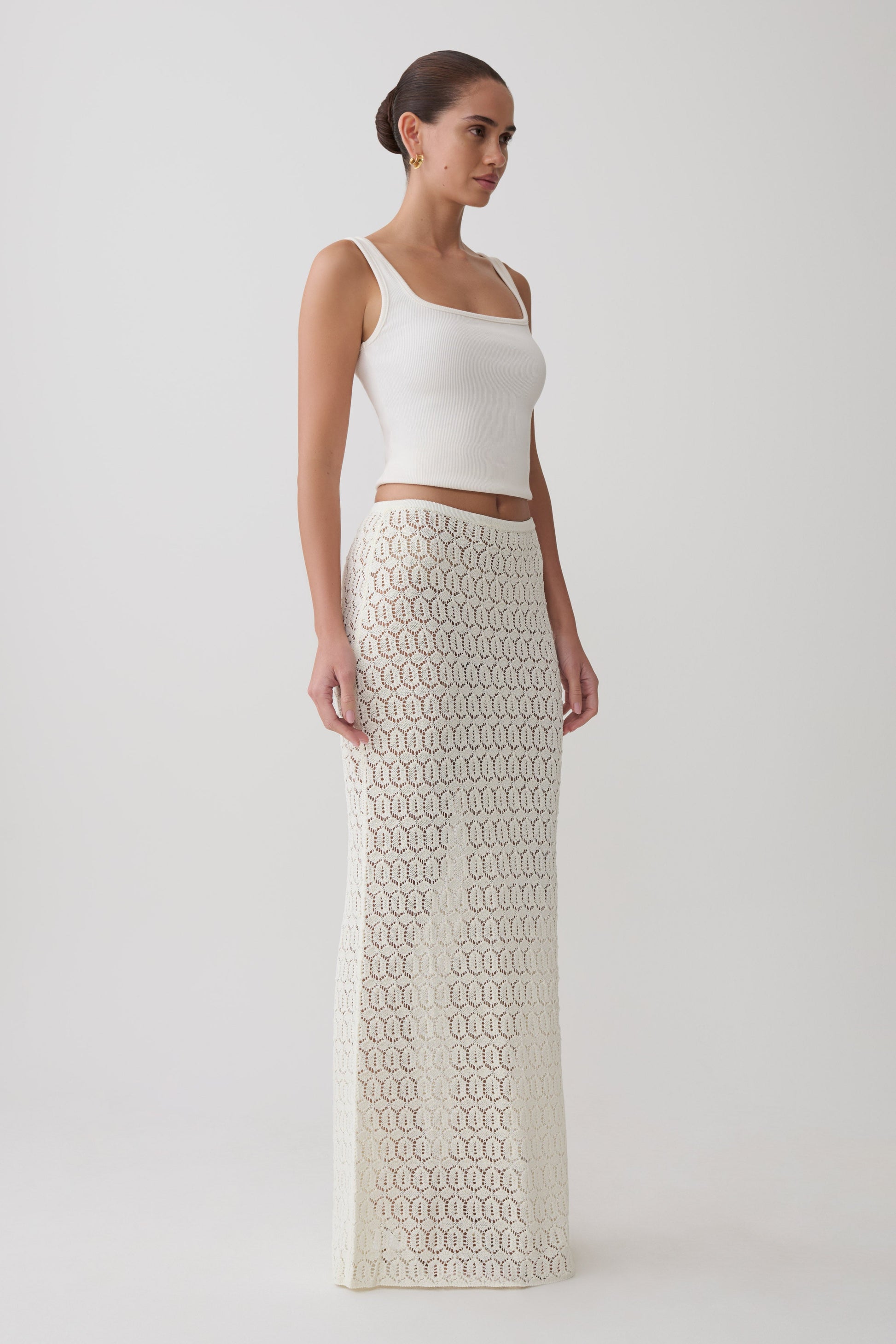 Courtney Crochet Knit Maxi Skirt - Ivory #5