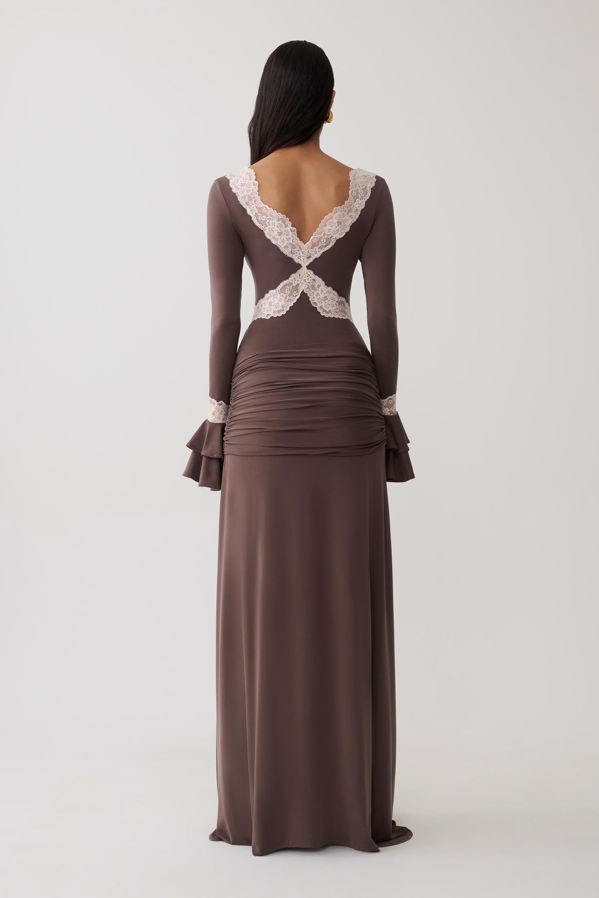 Electra Slinky Lace Maxi Dress - Chocolate/Ballet Pink #2