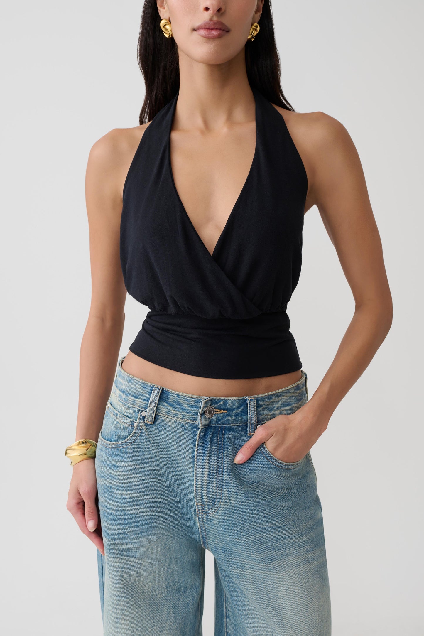Jina Draped Halter Top - Black