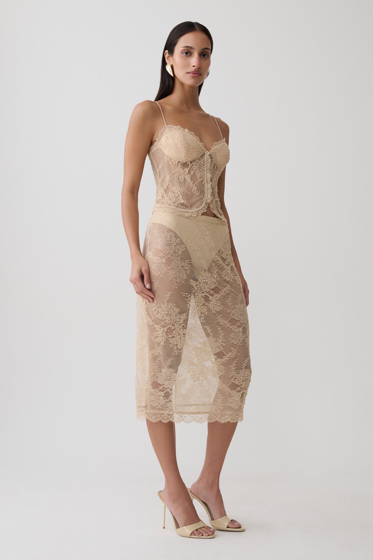 Marcelle Lace Midi Skirt - Blush Rose Gold #4