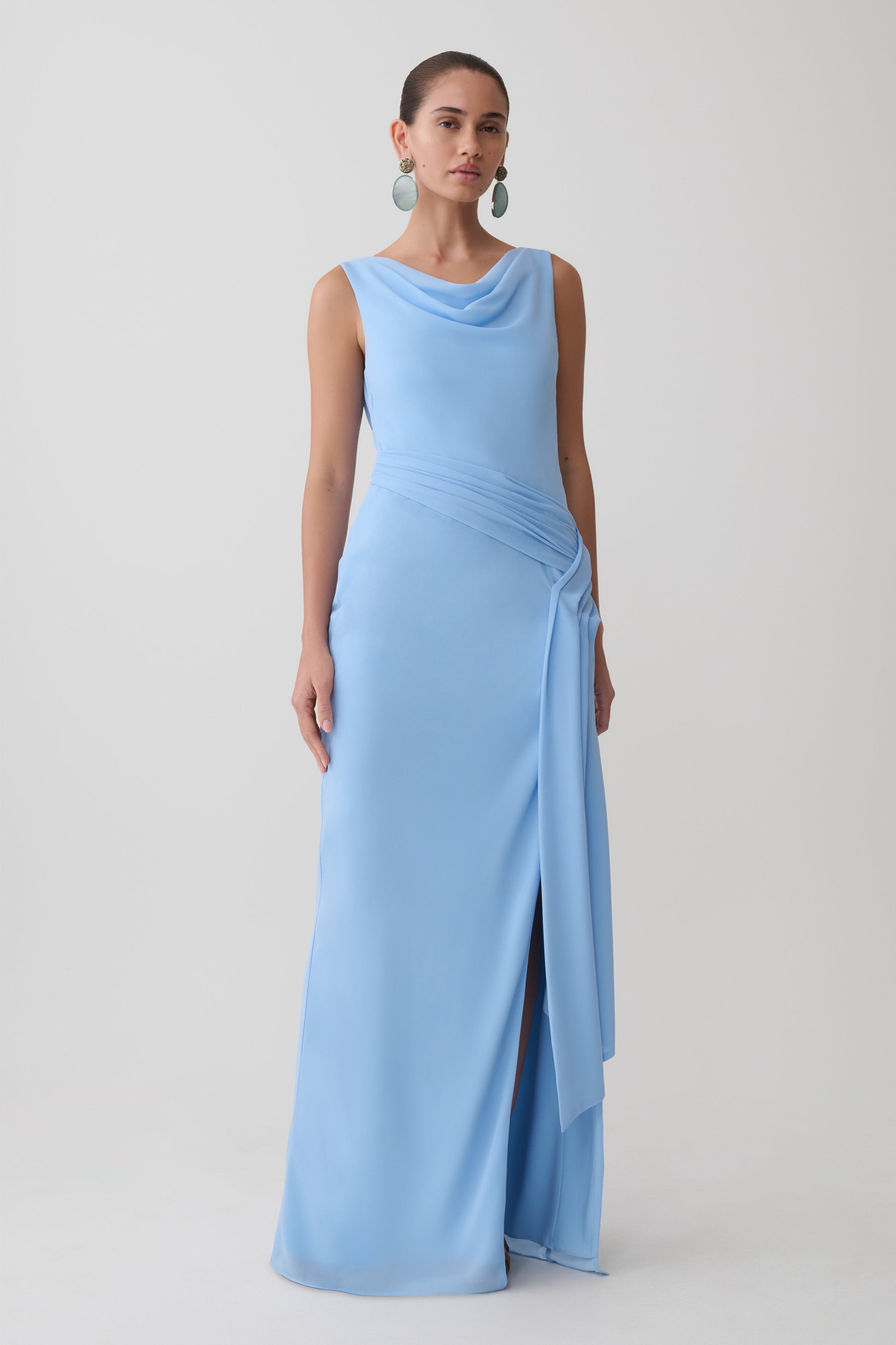 Marjorie Draped Back Chiffon Maxi Dress - Sky Blue #5