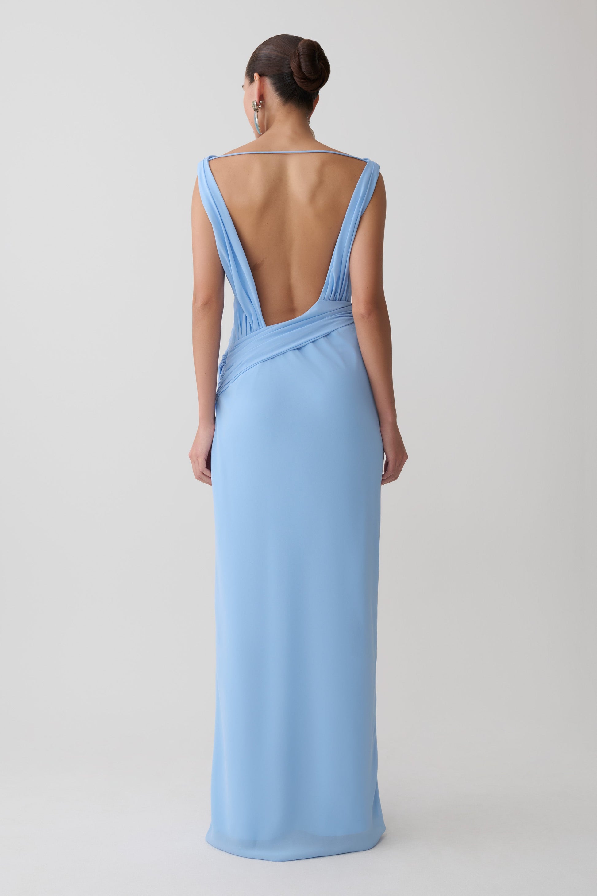 Marjorie Draped Back Chiffon Maxi Dress - Sky Blue #2
