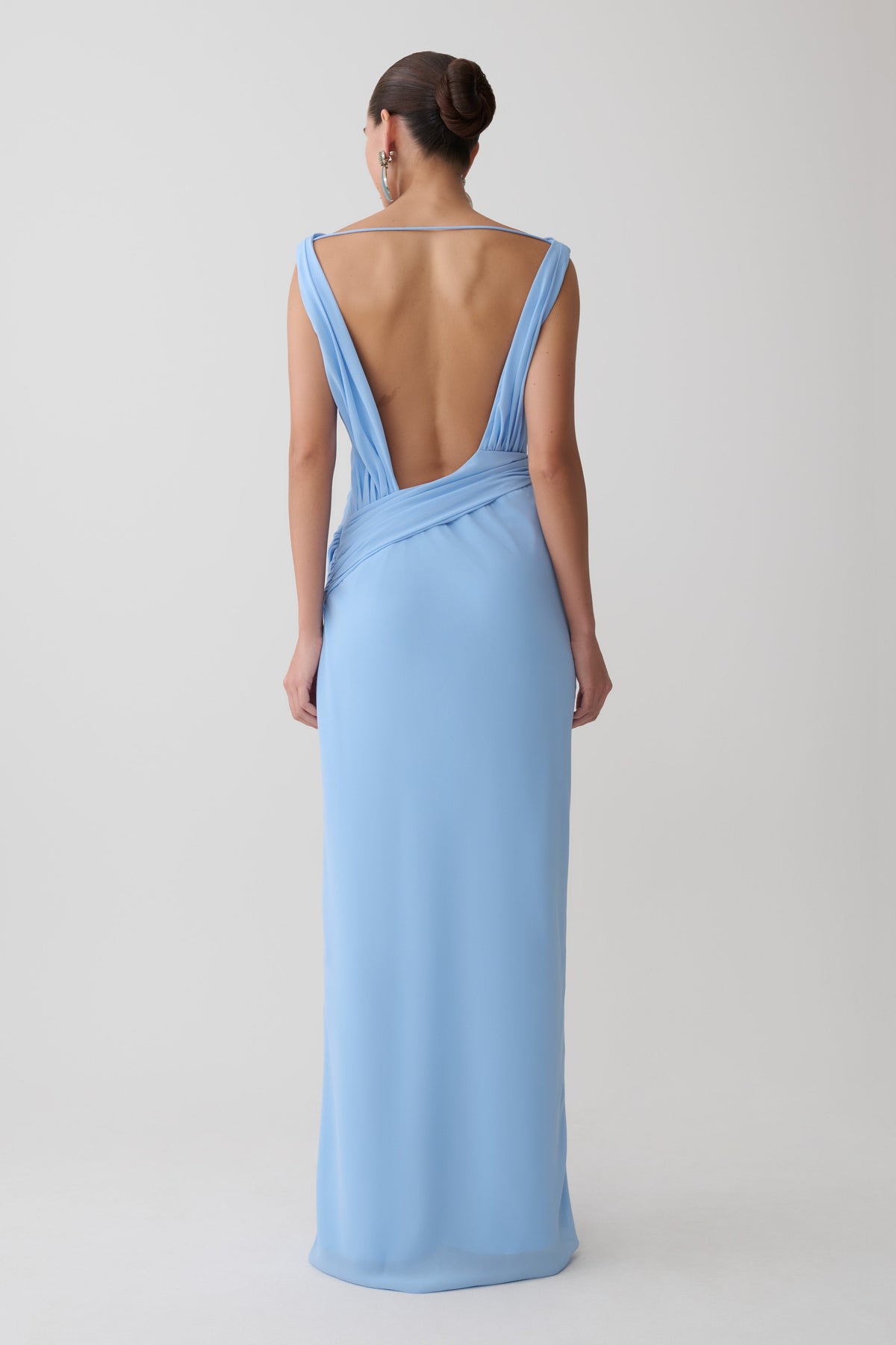 Marjorie Draped Back Chiffon Maxi Dress - Sky Blue #3