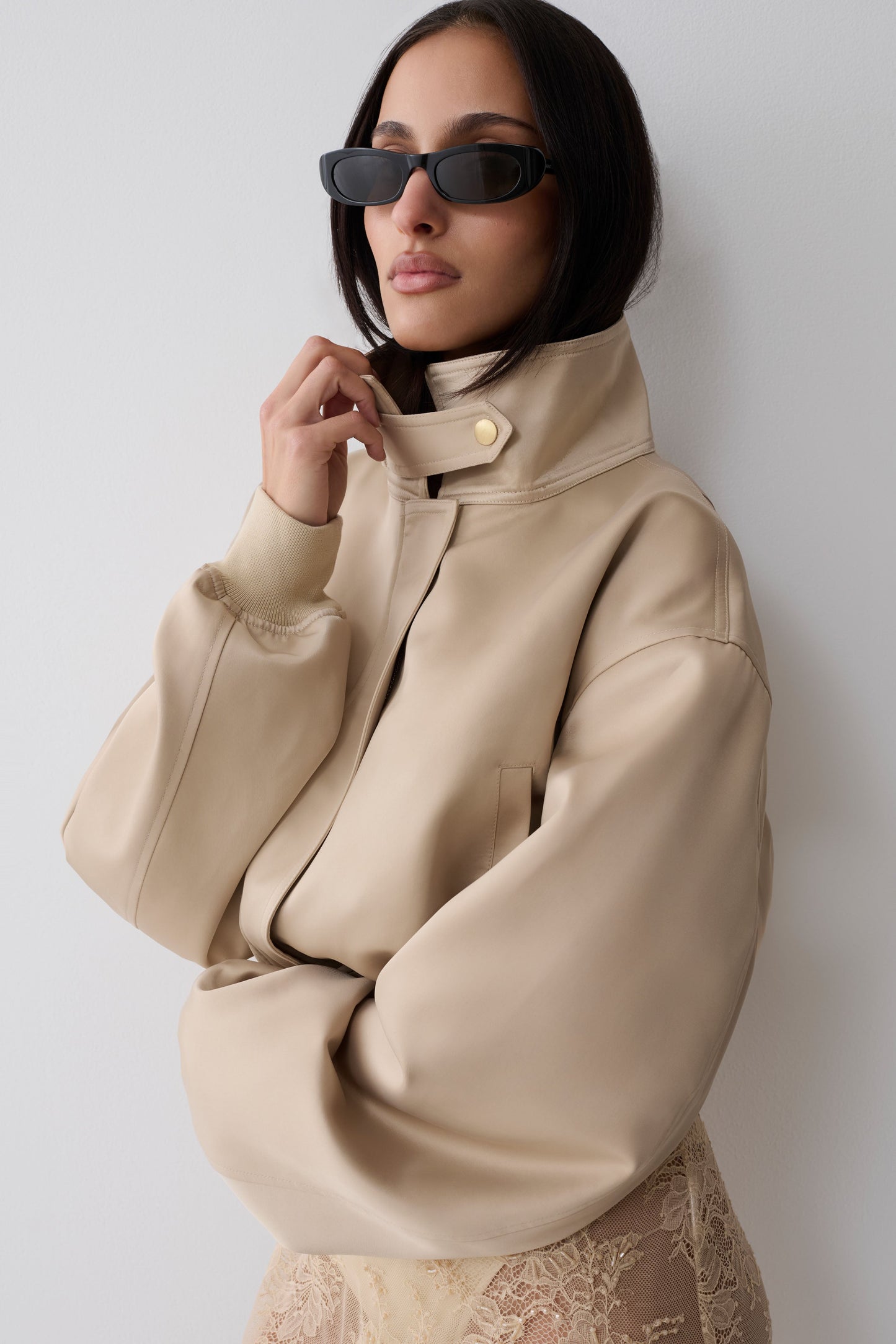 Nicolla Satin Bomber Jacket - Blush Rose Gold