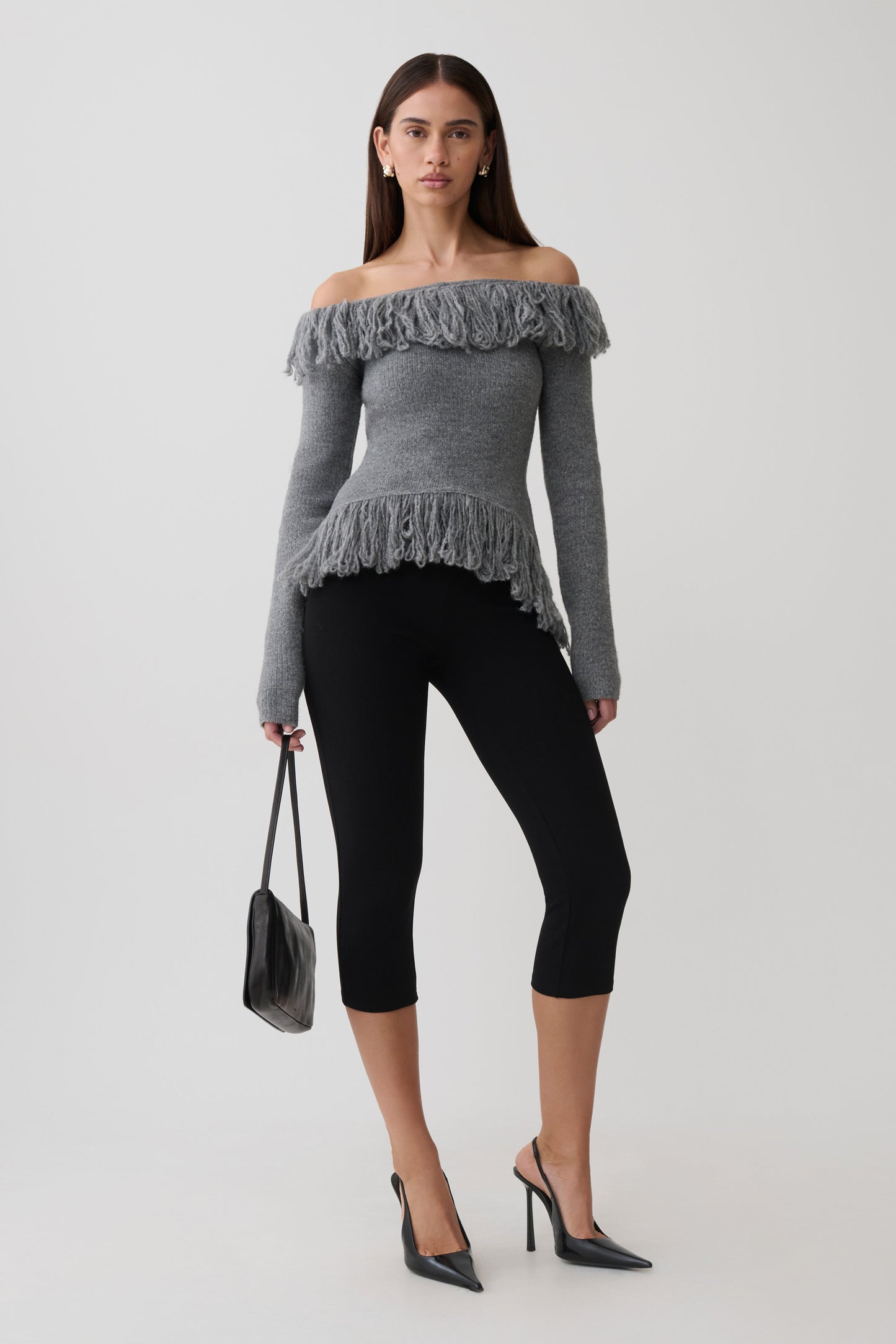 Sammie Fringe Knit Top - Charcoal