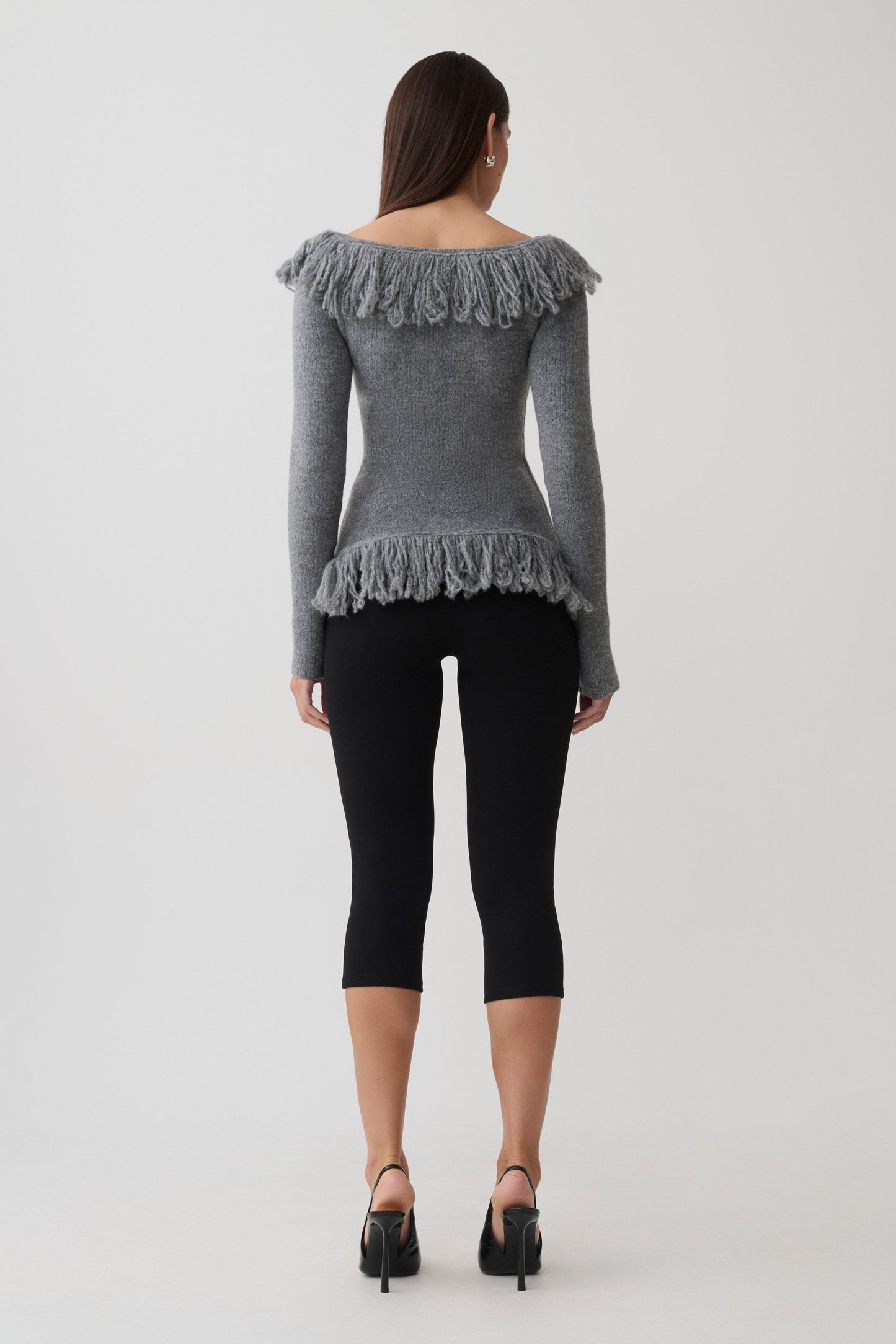 Sammie Fringe Knit Top - Charcoal