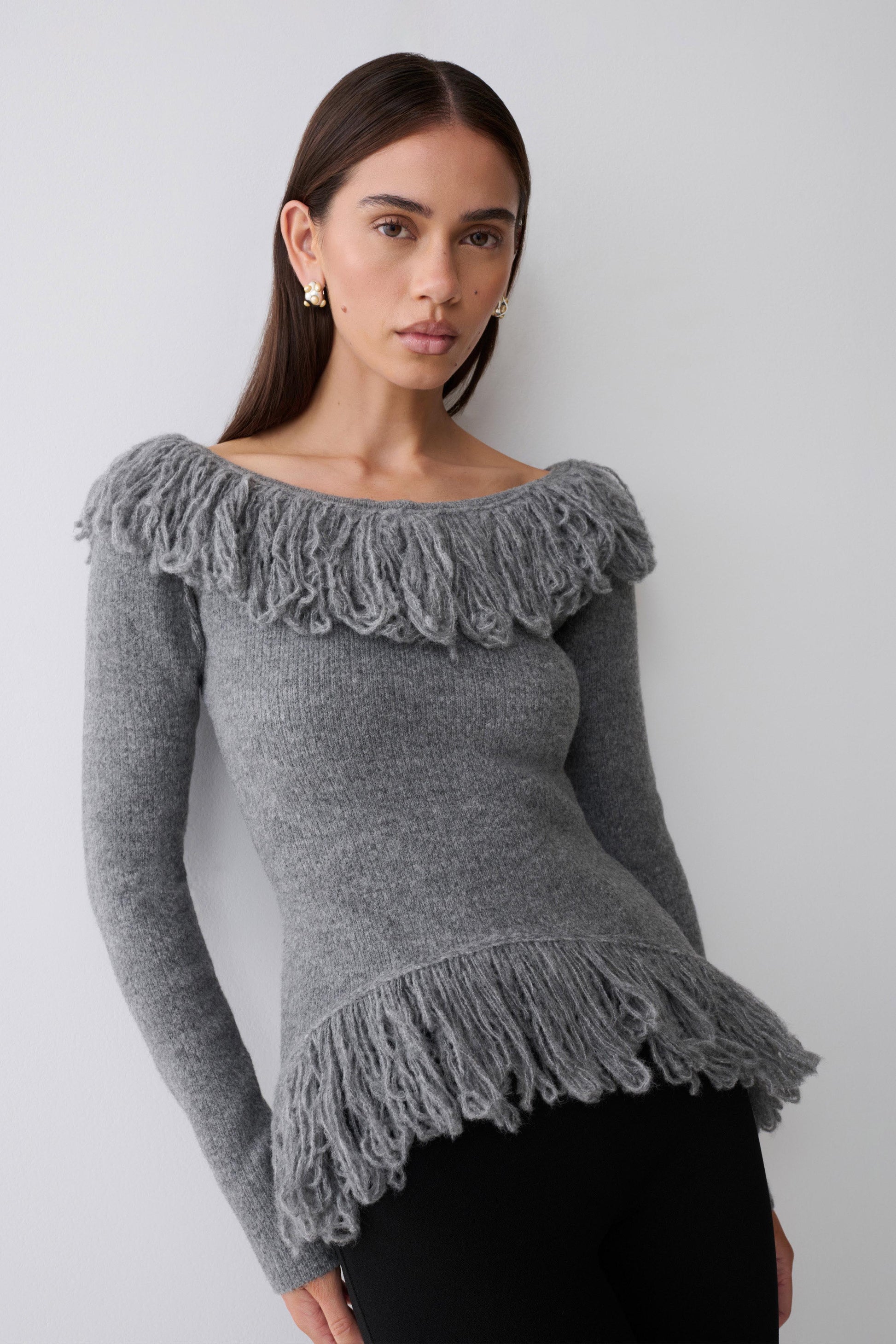 Sammie Fringe Knit Top - Charcoal #4