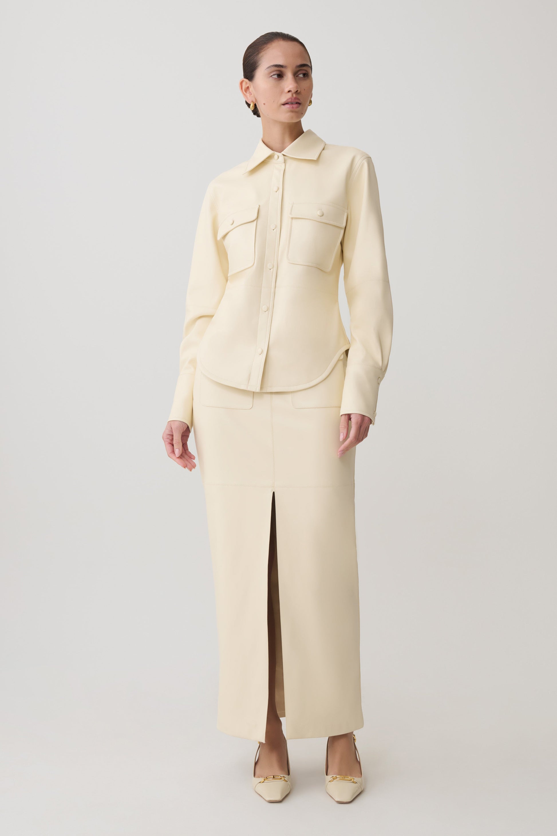 Winslet Faux Leather Maxi Skirt - Bone #7