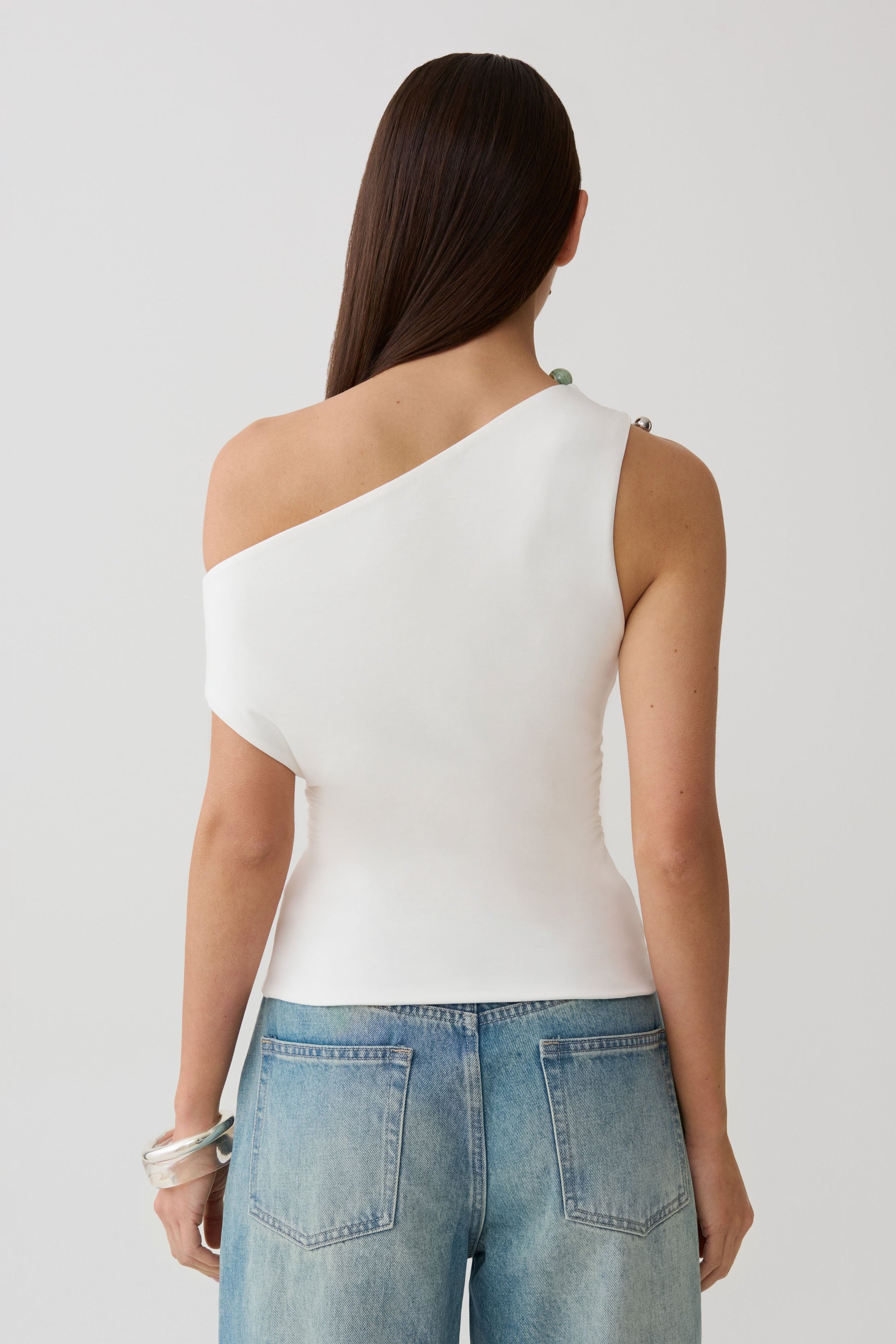 Yuna Short Sleeve Draped Hardware Top - Ivory #2