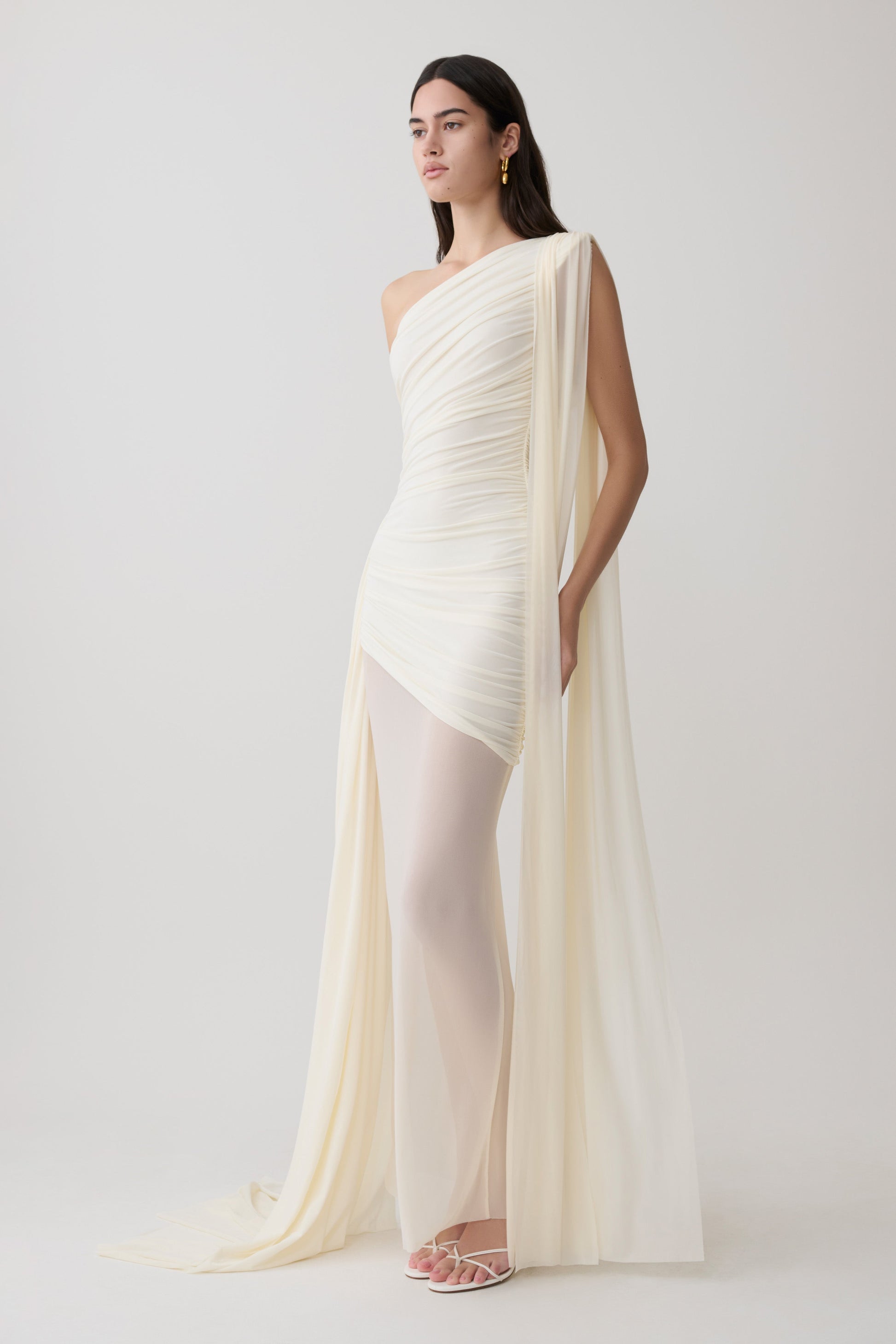 Asher Slinky One Shoulder Maxi Dress - Ivory #5