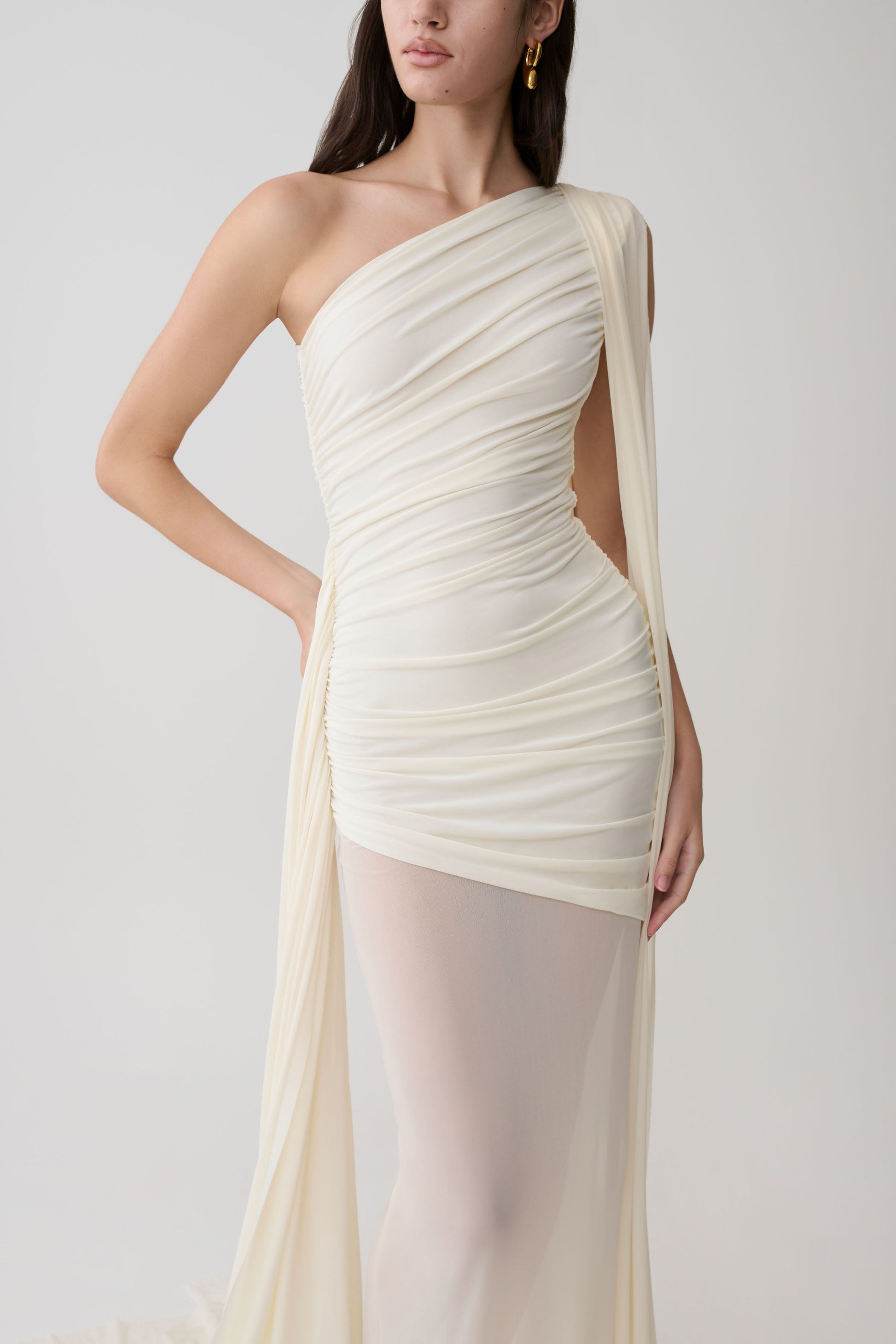 Asher Slinky One Shoulder Maxi Dress - Ivory #3
