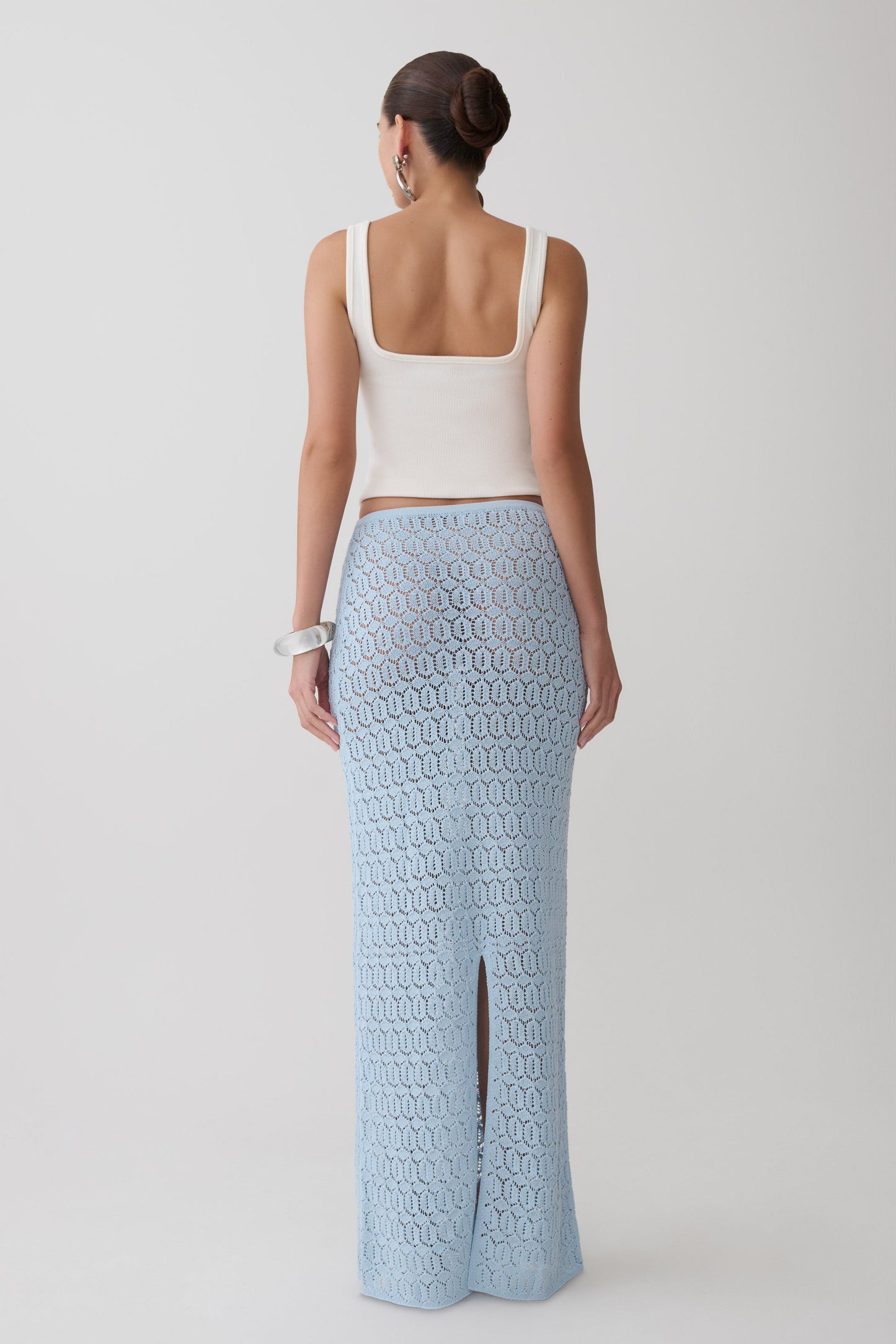 Courtney Crochet Knit Maxi Skirt - Pale Blue