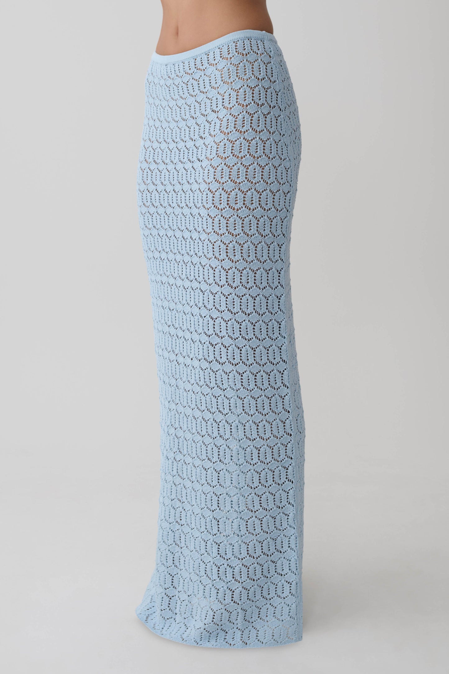 Courtney Crochet Knit Maxi Skirt - Pale Blue