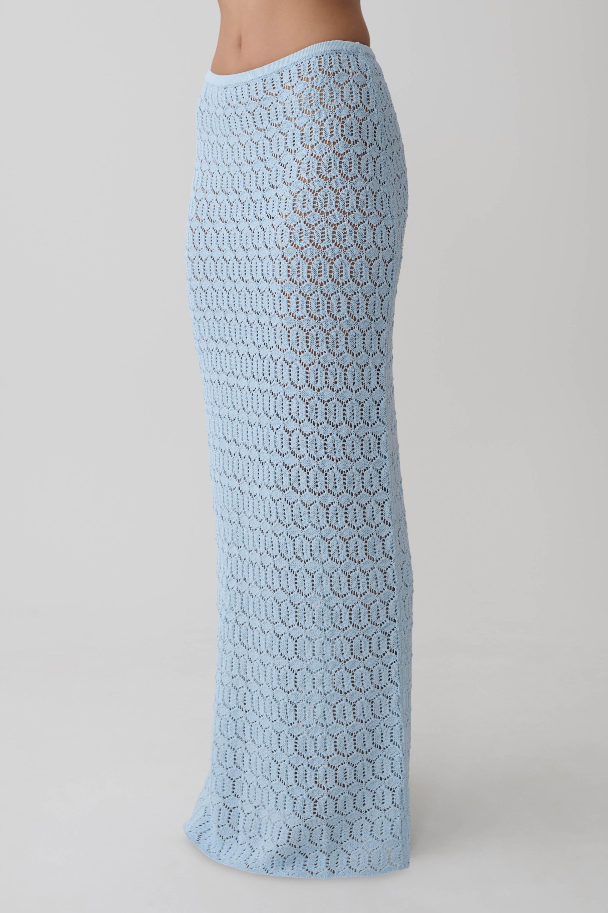 Courtney Crochet Knit Maxi Skirt - Pale Blue #4