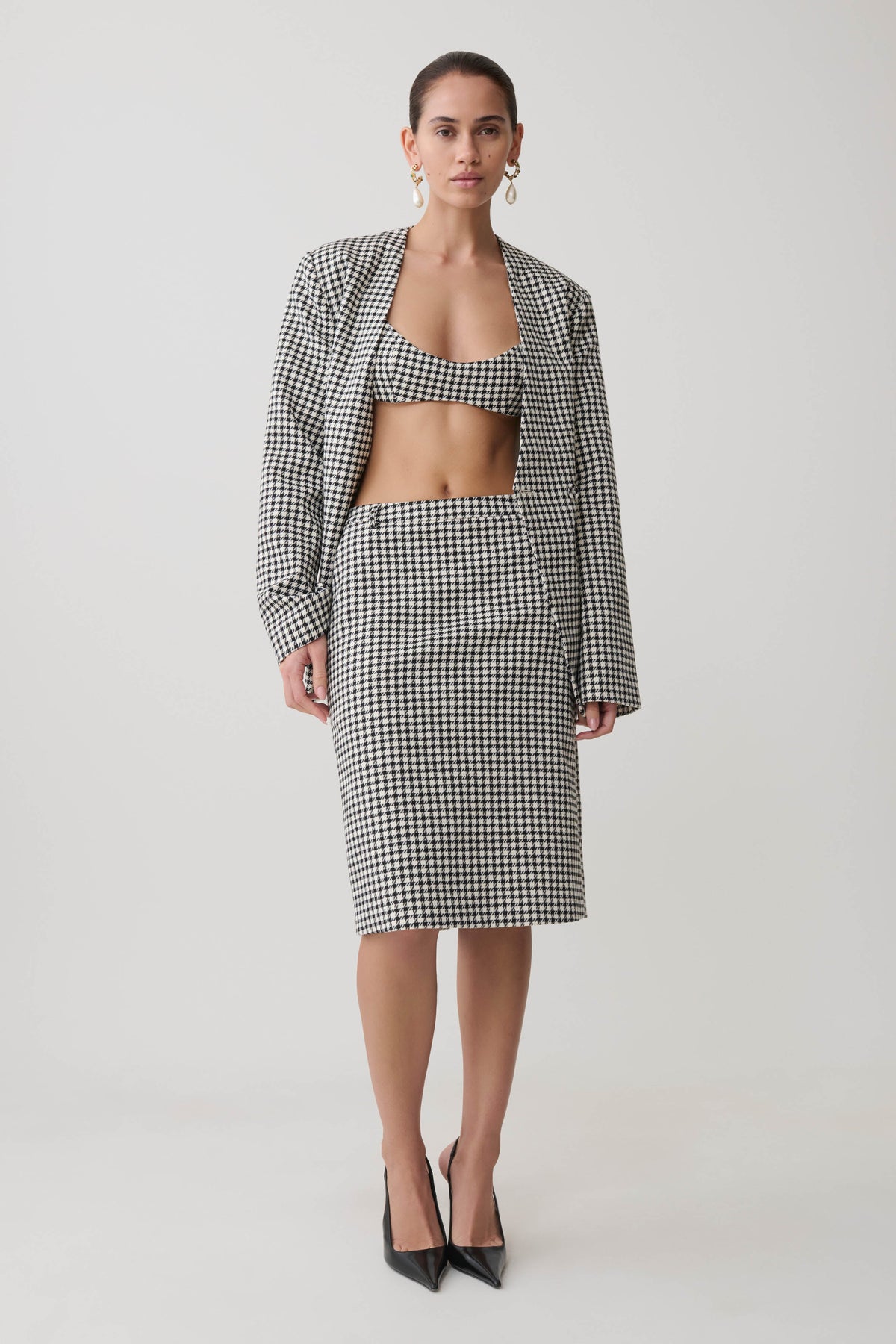 Amelie Tweed Midi Skirt - Houndstooth #8