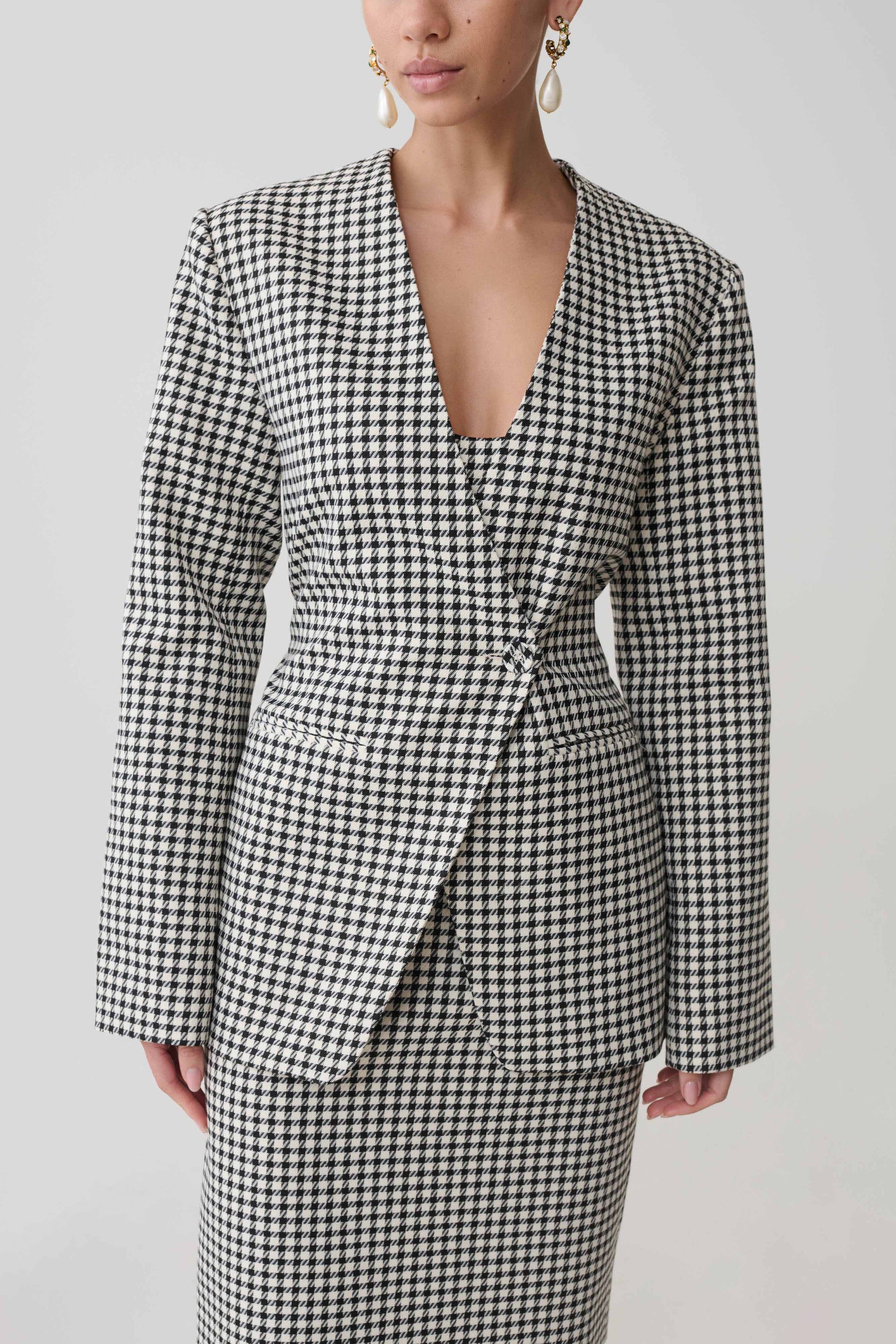 Darcie Drop Shoulder Suiting Blazer - Houndstooth #3