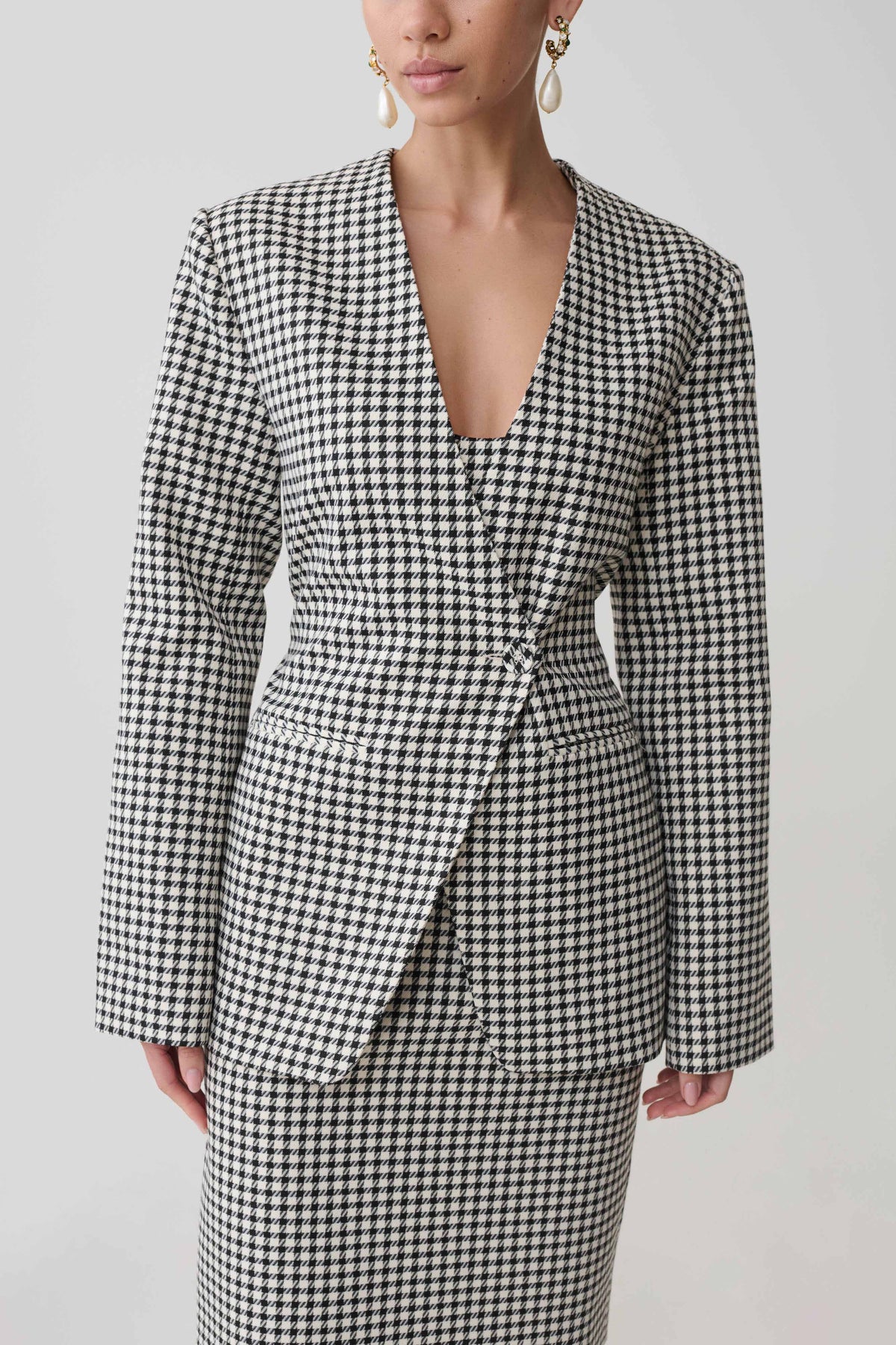 Darcie Drop Shoulder Suiting Blazer - Houndstooth #3
