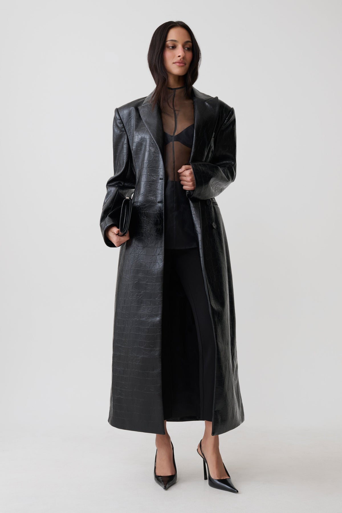 Rundy Croc Faux Leather Coat - Black #9