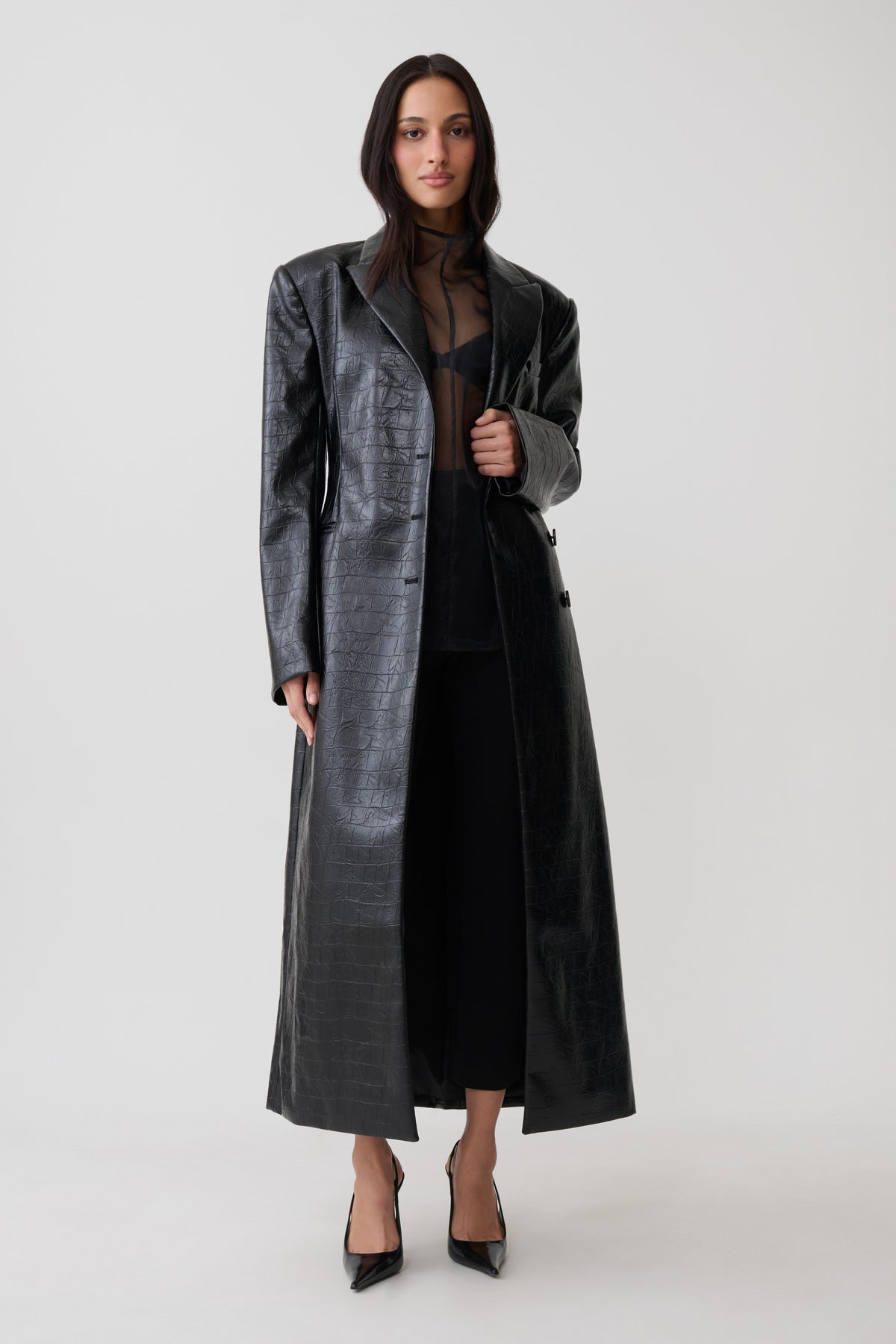 Rundy Croc Faux Leather Coat - Black #4