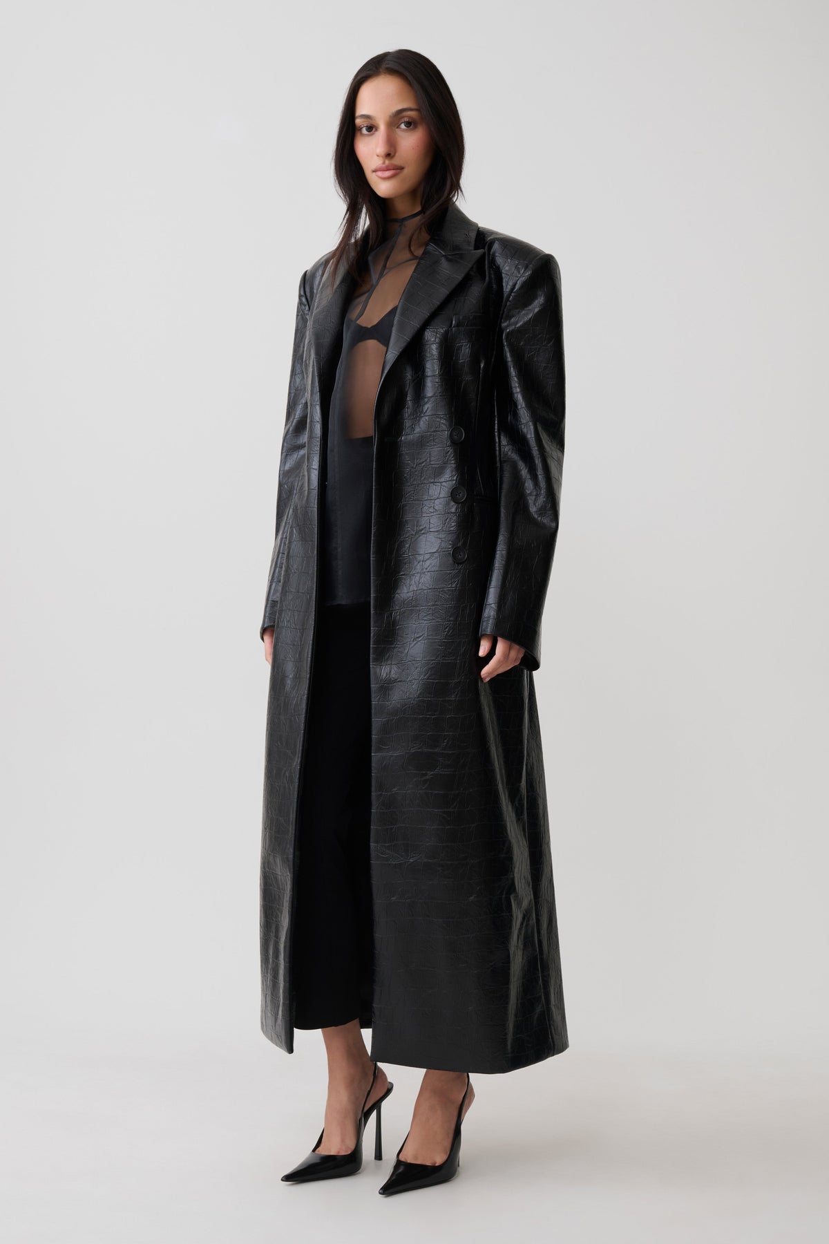 Rundy Croc Faux Leather Coat - Black