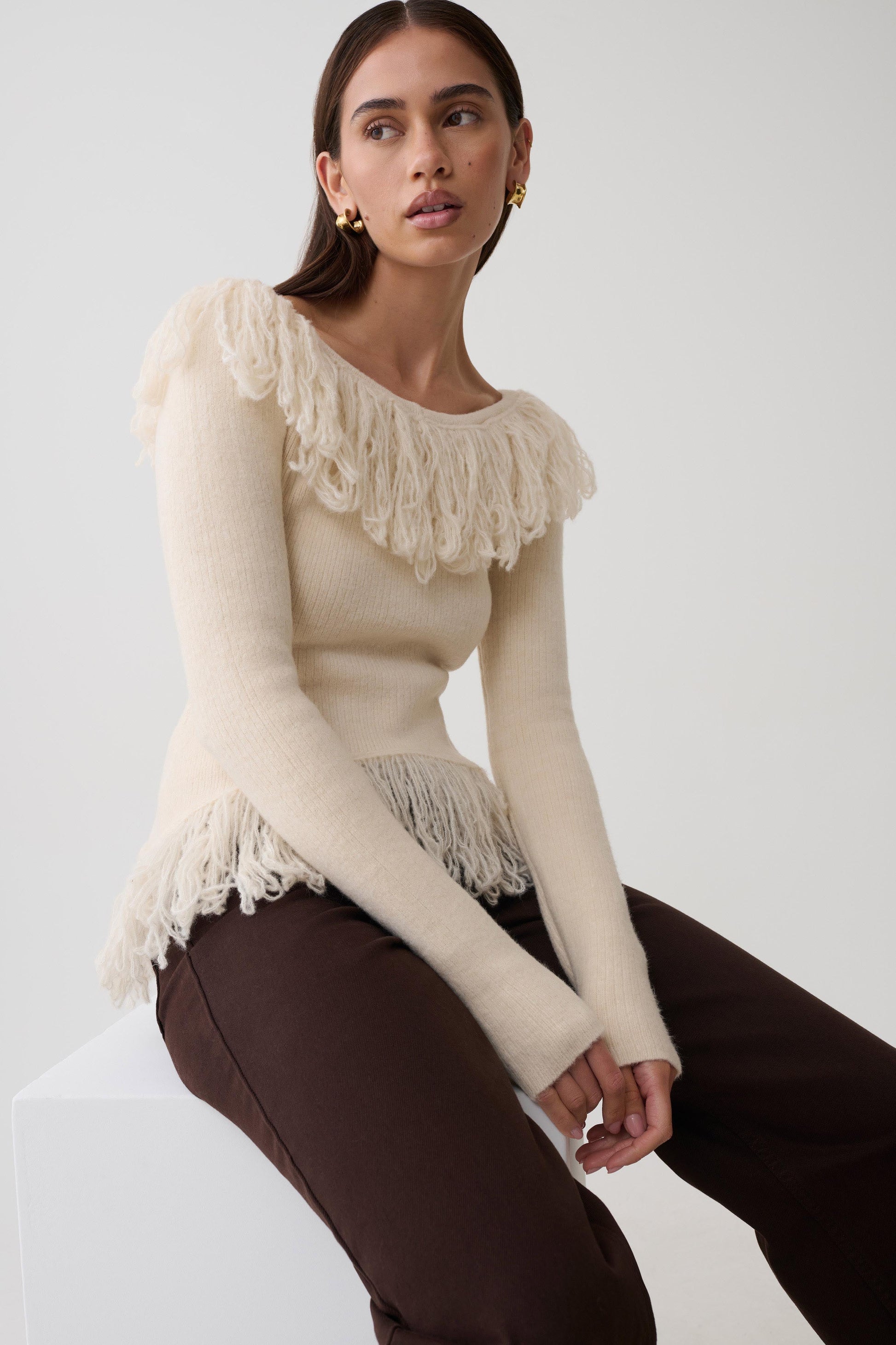 Sammie Fringe Knit Top - Cream #3