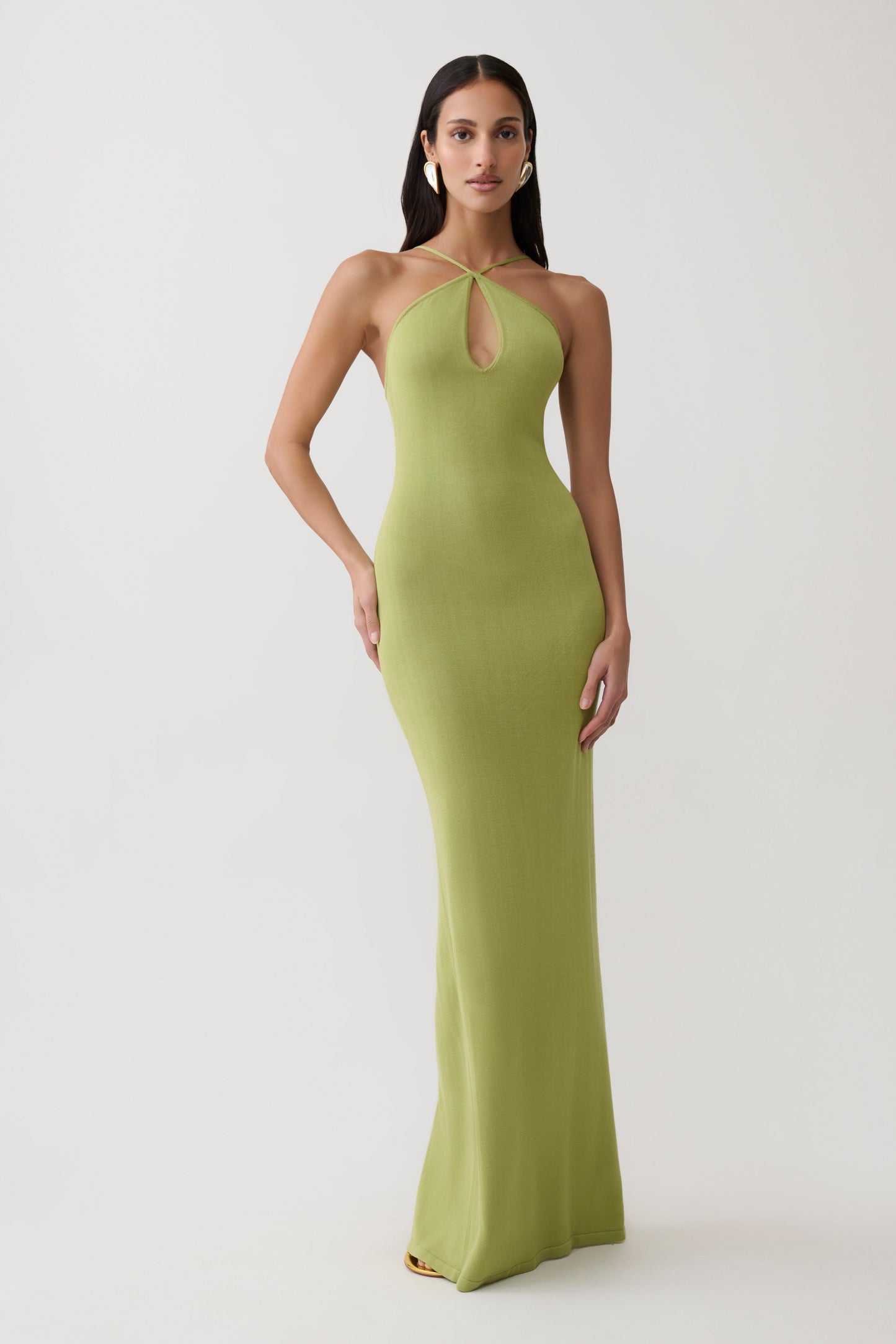 Ashtin Cross Front Knit Maxi Dress - Olive