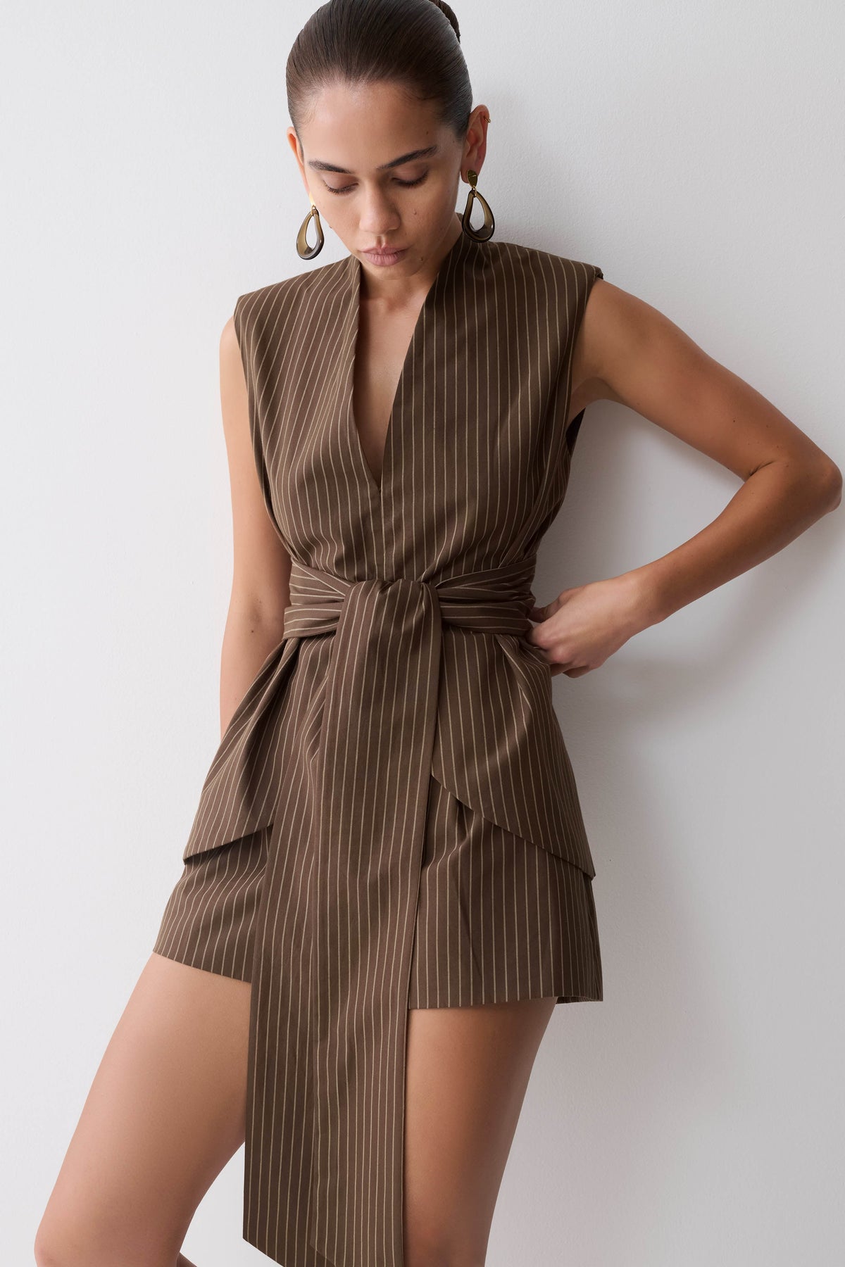 Alina Waist Tie Sleeveless Top - Chocolate #3