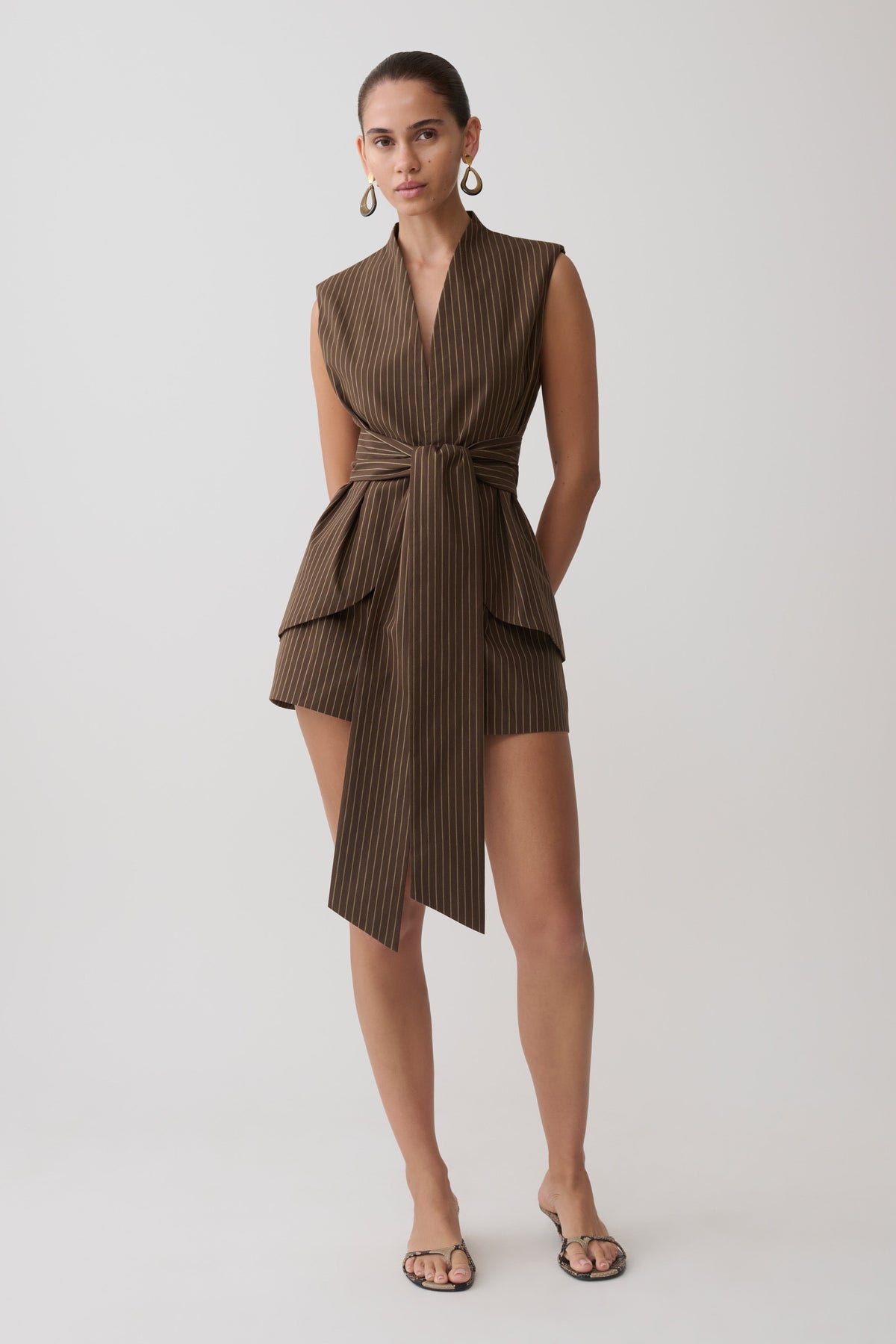 Alina Waist Tie Sleeveless Top - Chocolate #9