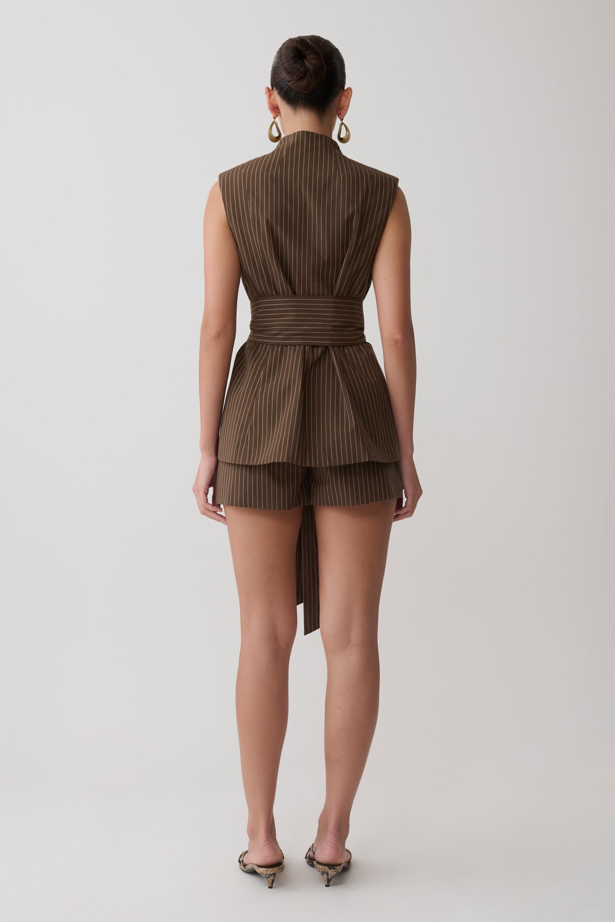 Alina Waist Tie Sleeveless Top - Chocolate #7