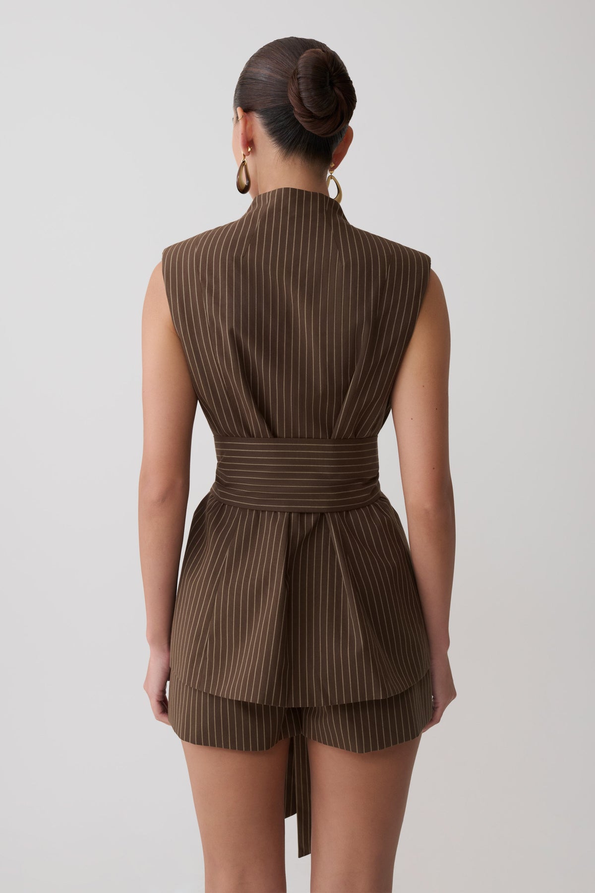 Alina Waist Tie Sleeveless Top - Chocolate #2