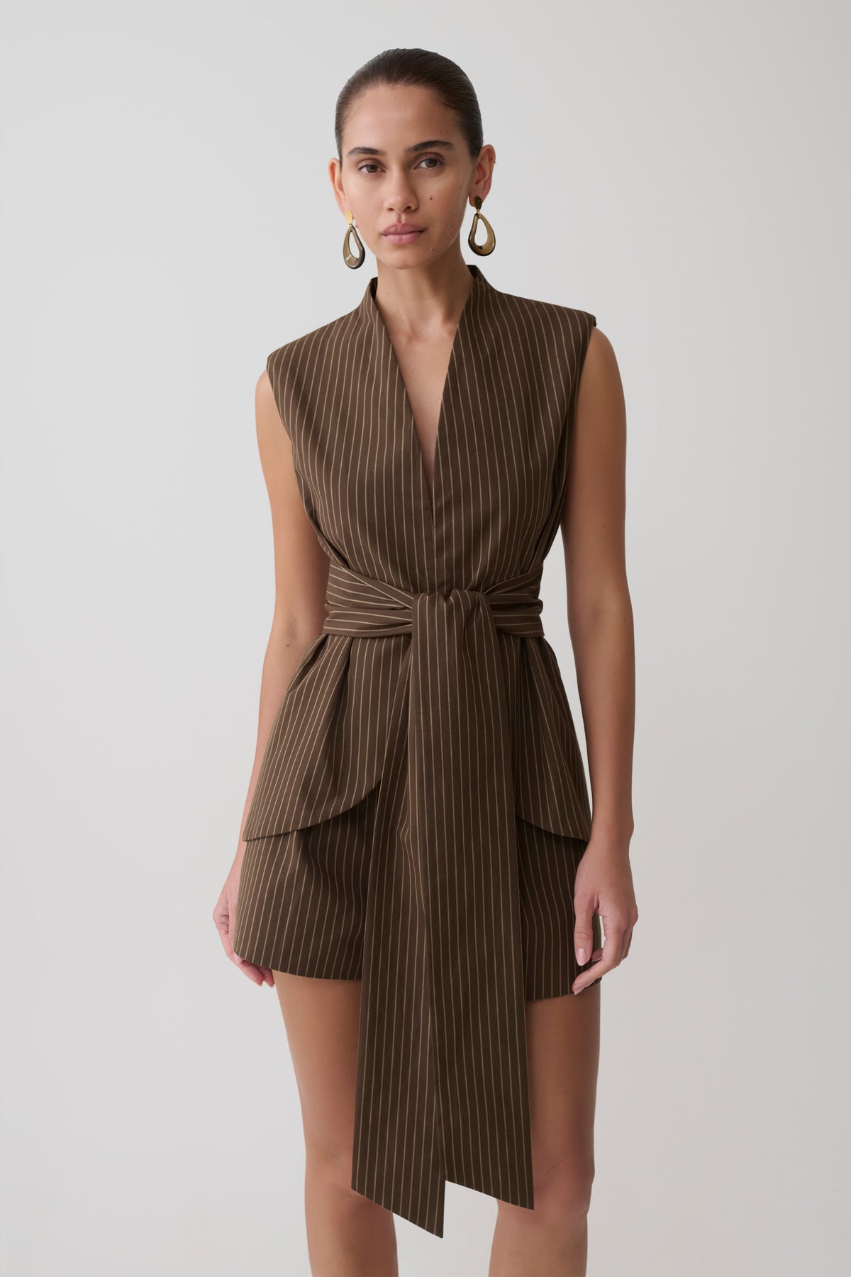 Alina Waist Tie Sleeveless Top - Chocolate #5