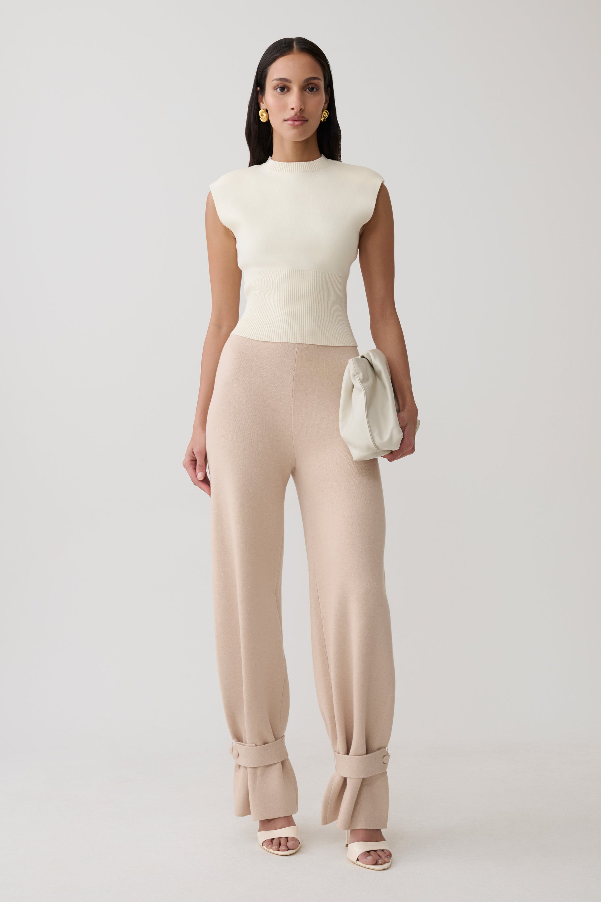 Blaine Knit Cuffed Wide Leg Pants - Oat Marle #3