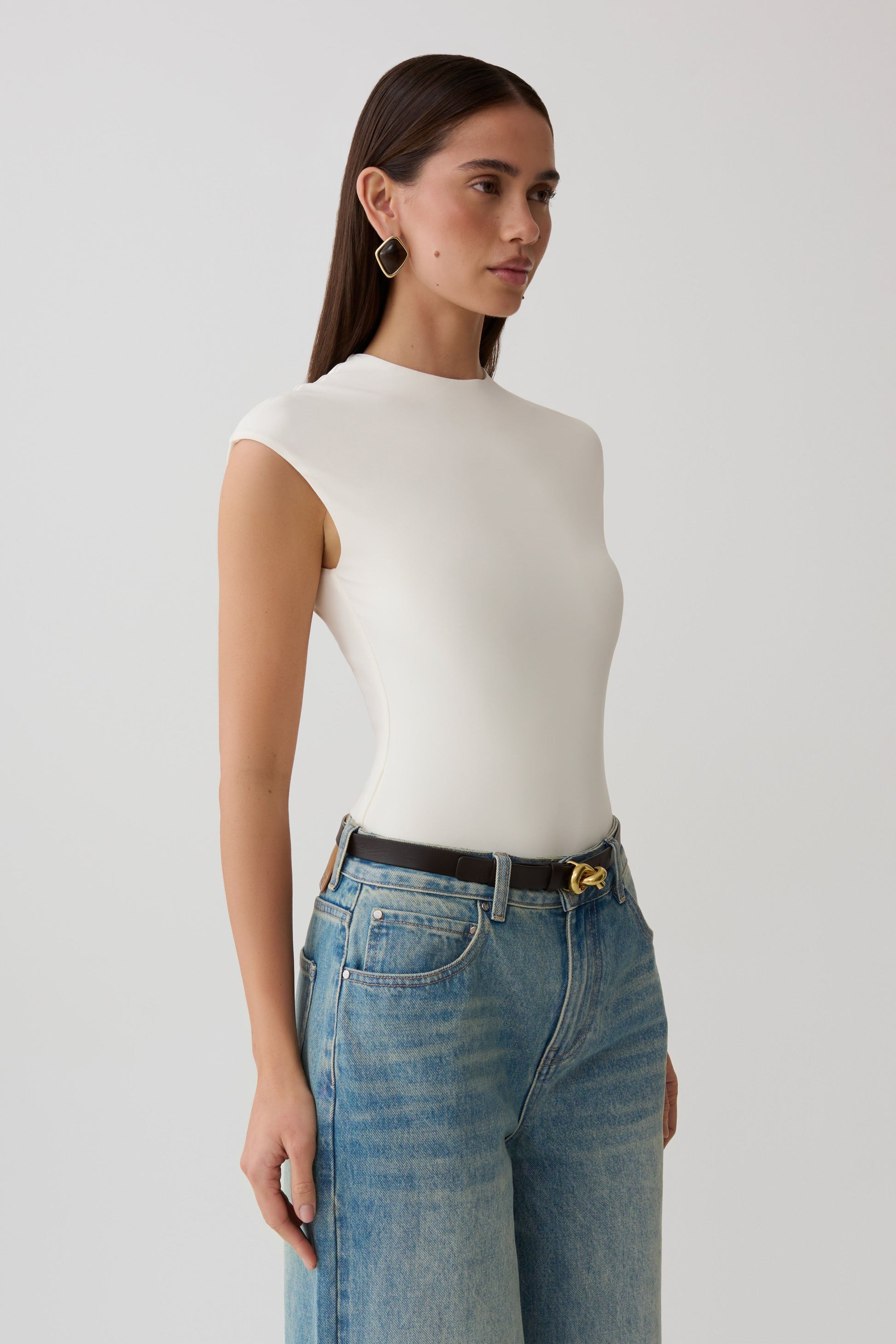 Chai Peached Jersey High Neck Top - Ivory #3